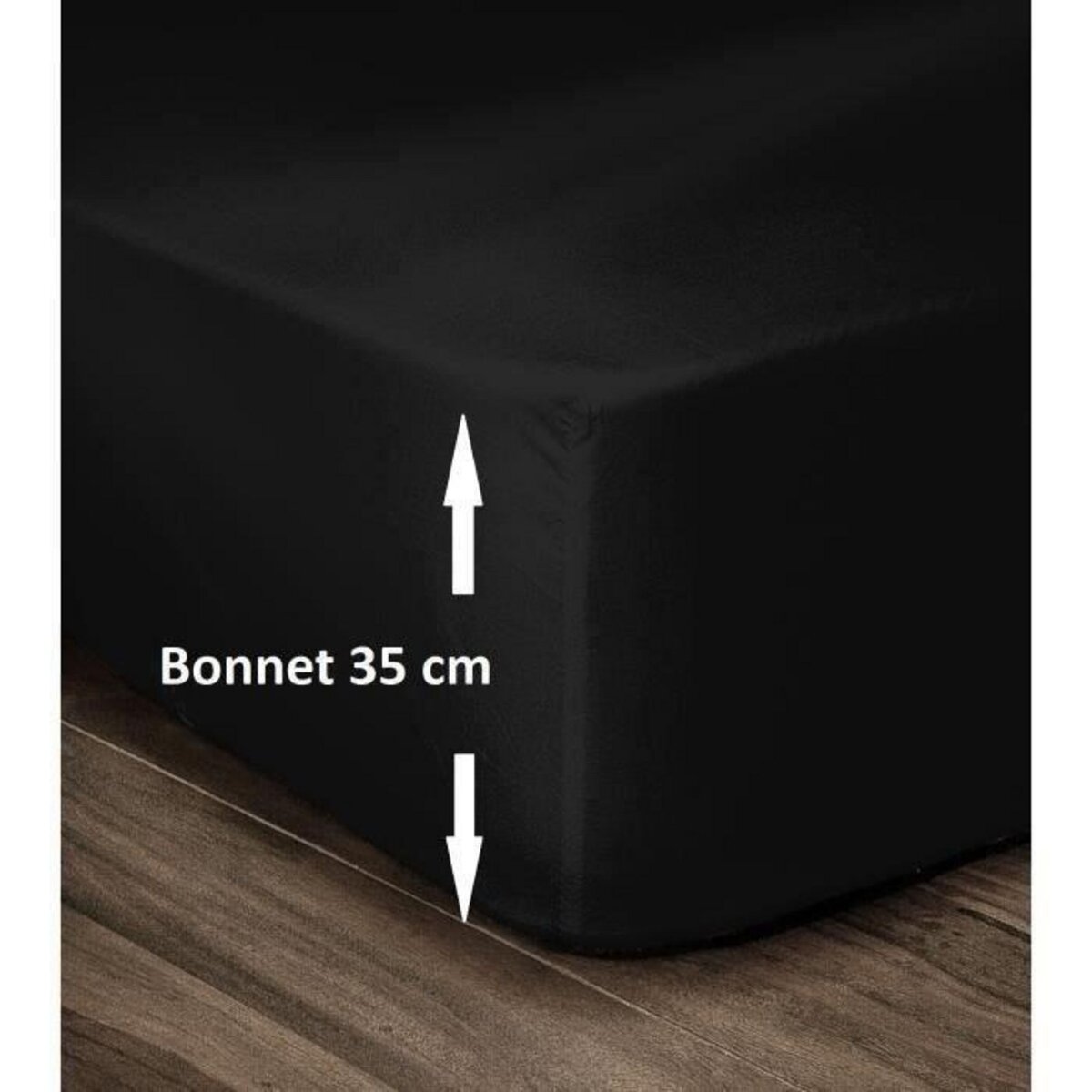 LOVELY HOME Drap Housse 100% Coton 160x200cm - Bonnet 35cm - Noir pas cher  