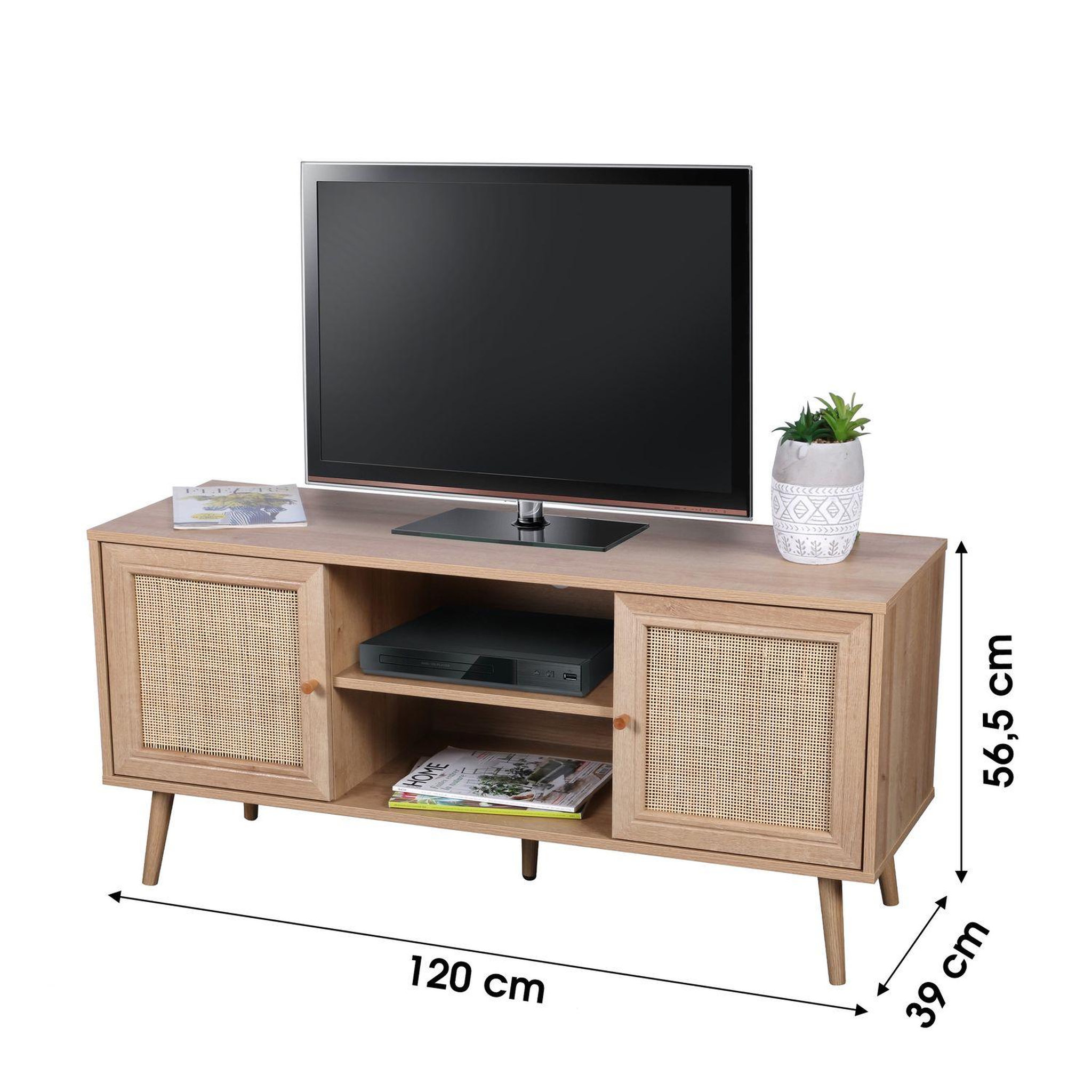 Voir la diapositive 3 : TOILINUX Meuble tv bali en cannage et panneaux de particules - 2 portes