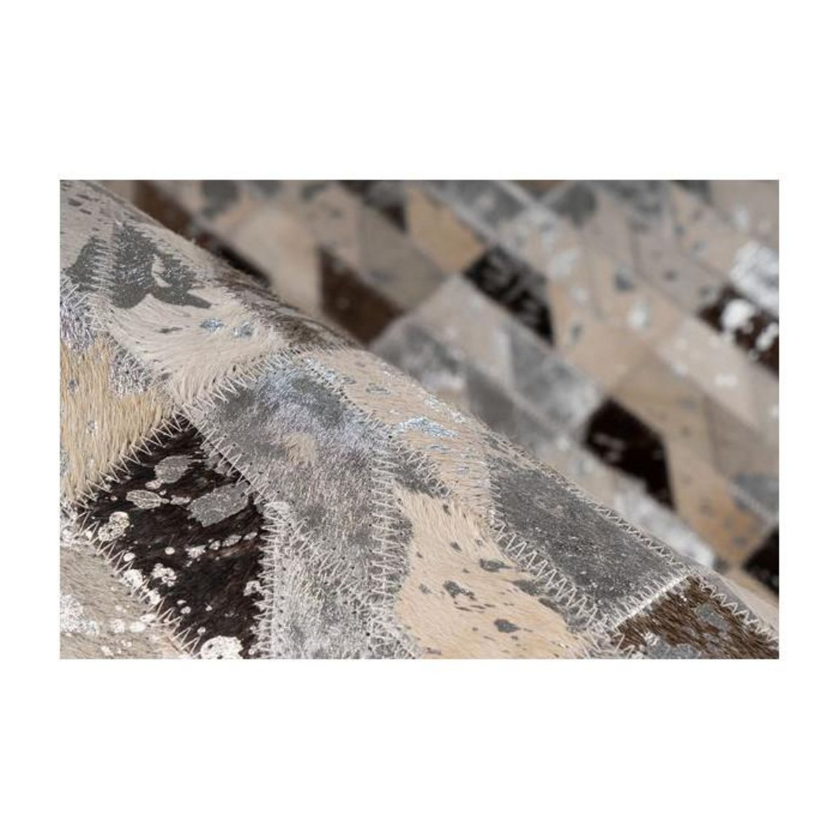 Paris Prix Tapis Fait Main en Cuir  Lavin V  Argent & Multicolore