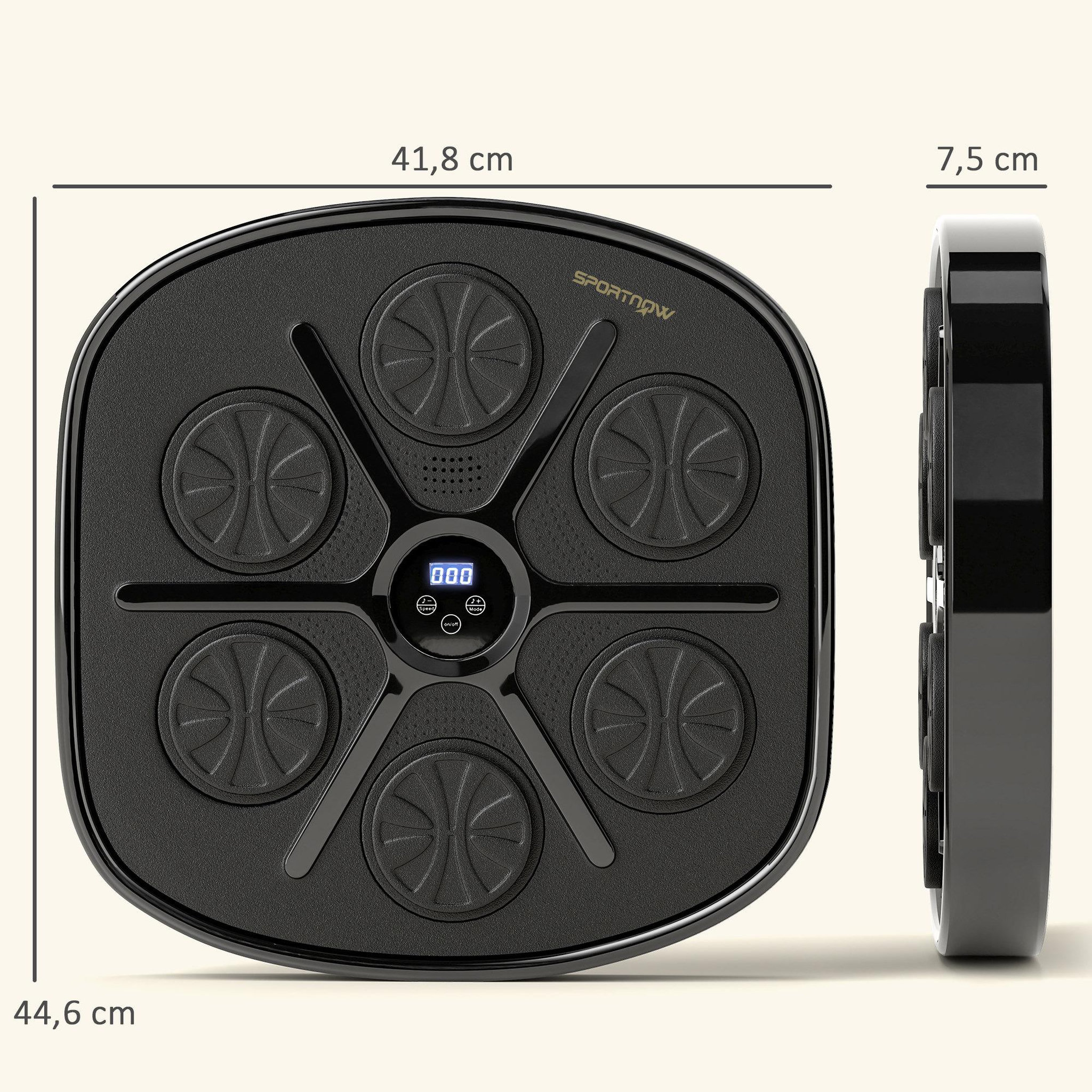 Voir la diapositive 3 : HOMCOM Machine de boxe musicale murale avec lumières - 9 vitesses, modes, Bluetooth - gants - noir