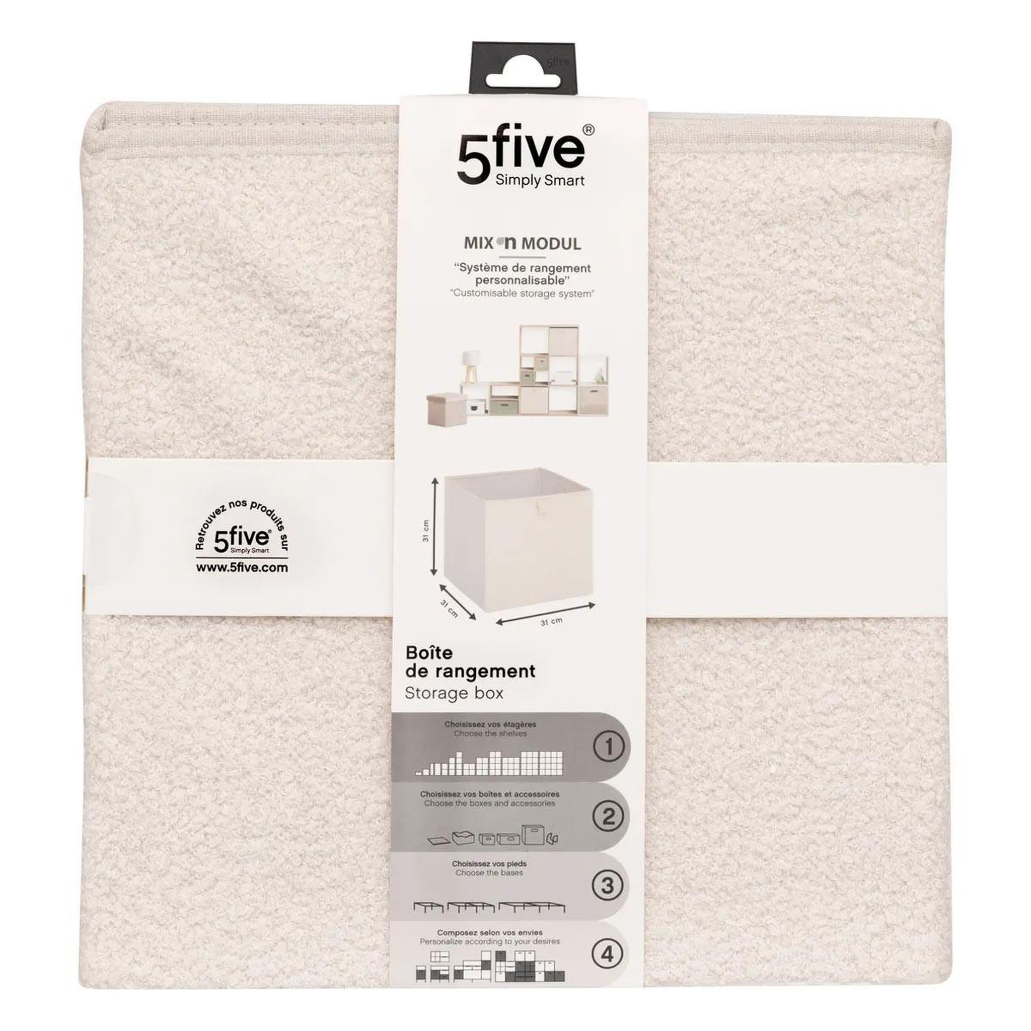 Voir la diapositive 2 : FIVE Boîte de rangement  bouclette  31x31cm blanc