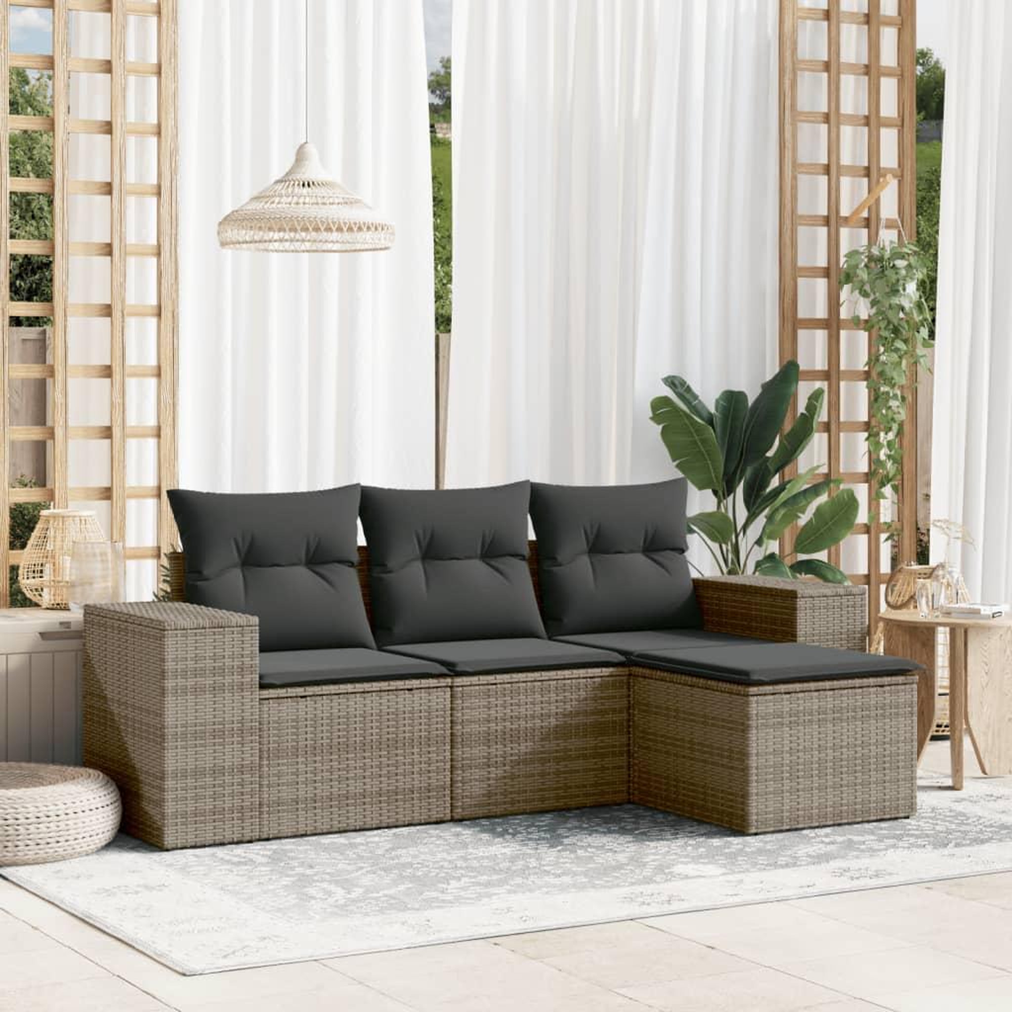 VIDAXL Salon de jardin 4 pcs avec coussins gris resine tressee