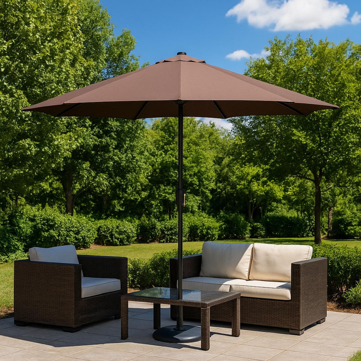 CONCEPT USINE Parasol droit rond led diamètre 3 m chocolat MANAROLA