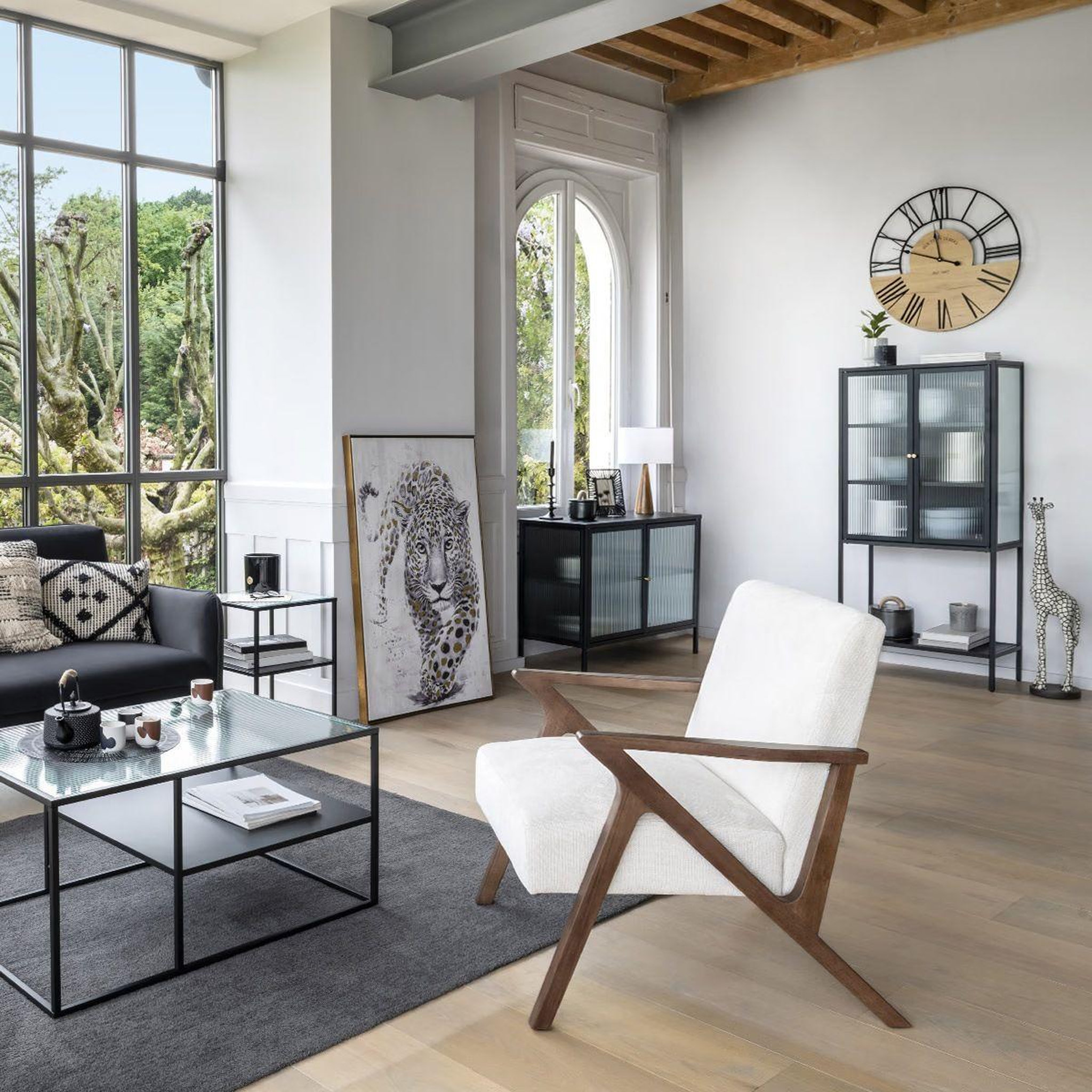 Voir la diapositive 3 : ATMOSPHERA Horloge murale déco  clovis  70cm noir & naturel