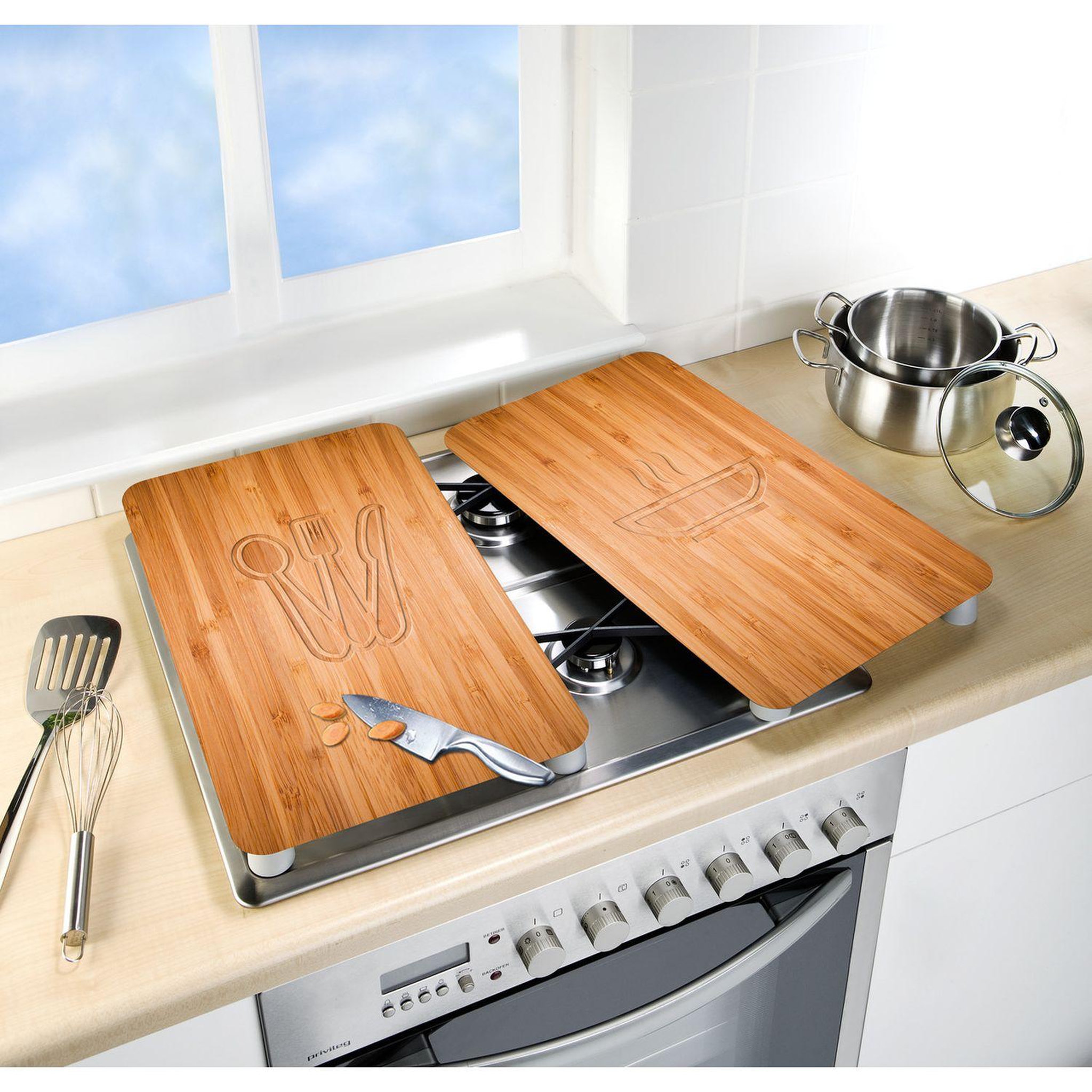 Voir la diapositive 2 : Wenko 2 couvre-plaques universel lunch - 30 x 52 cm - marron
