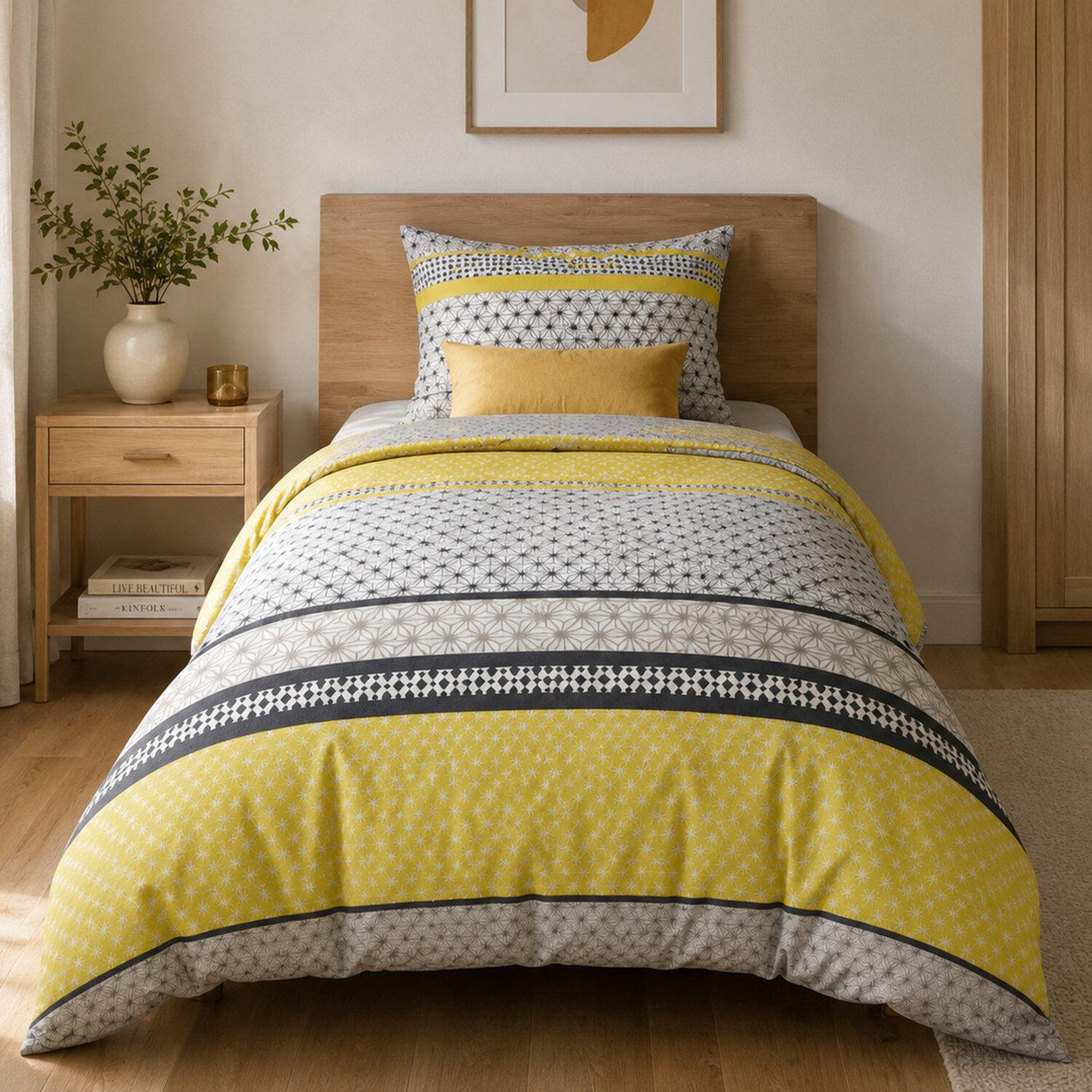 Voir la diapositive 1 : Les Ateliers du Linge Parure de couette 2pcs 140x200cm 100% microfibre 55gsm vaxo jaune