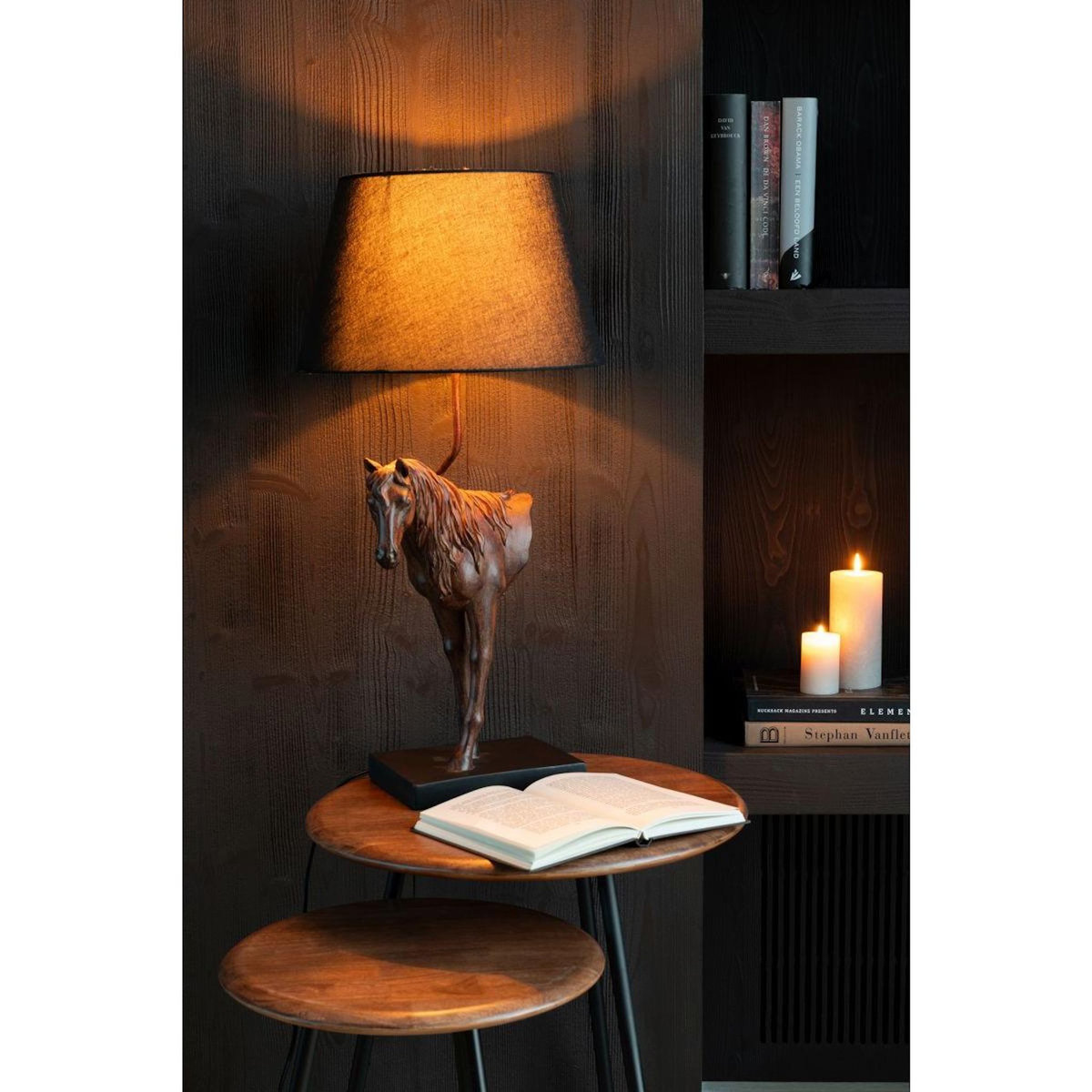 Paris Prix Lampe à Poser Cheval Face  Ronny  70cm Marron Foncé