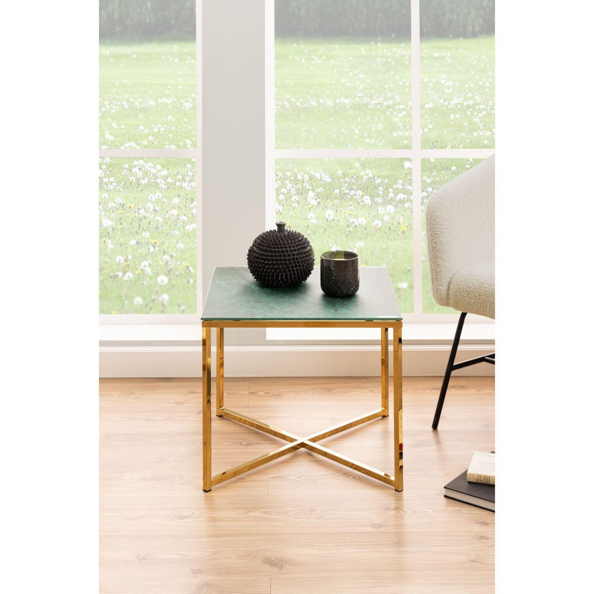 TOILINUX Table d'appoint Alysé carré en verre et métal