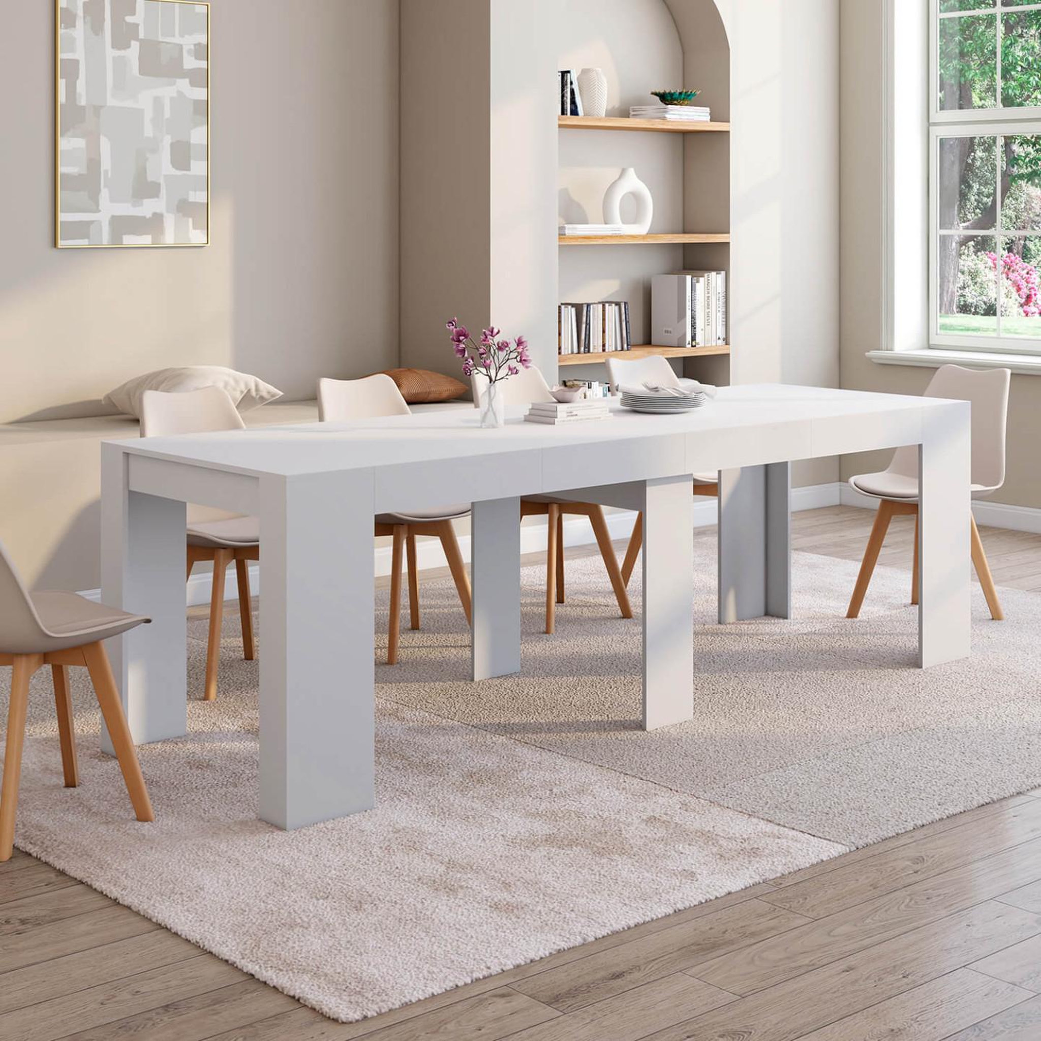 Voir la diapositive 2 : ID MARKET Table console extensible orlando 10 personnes 235 cm bois blanc