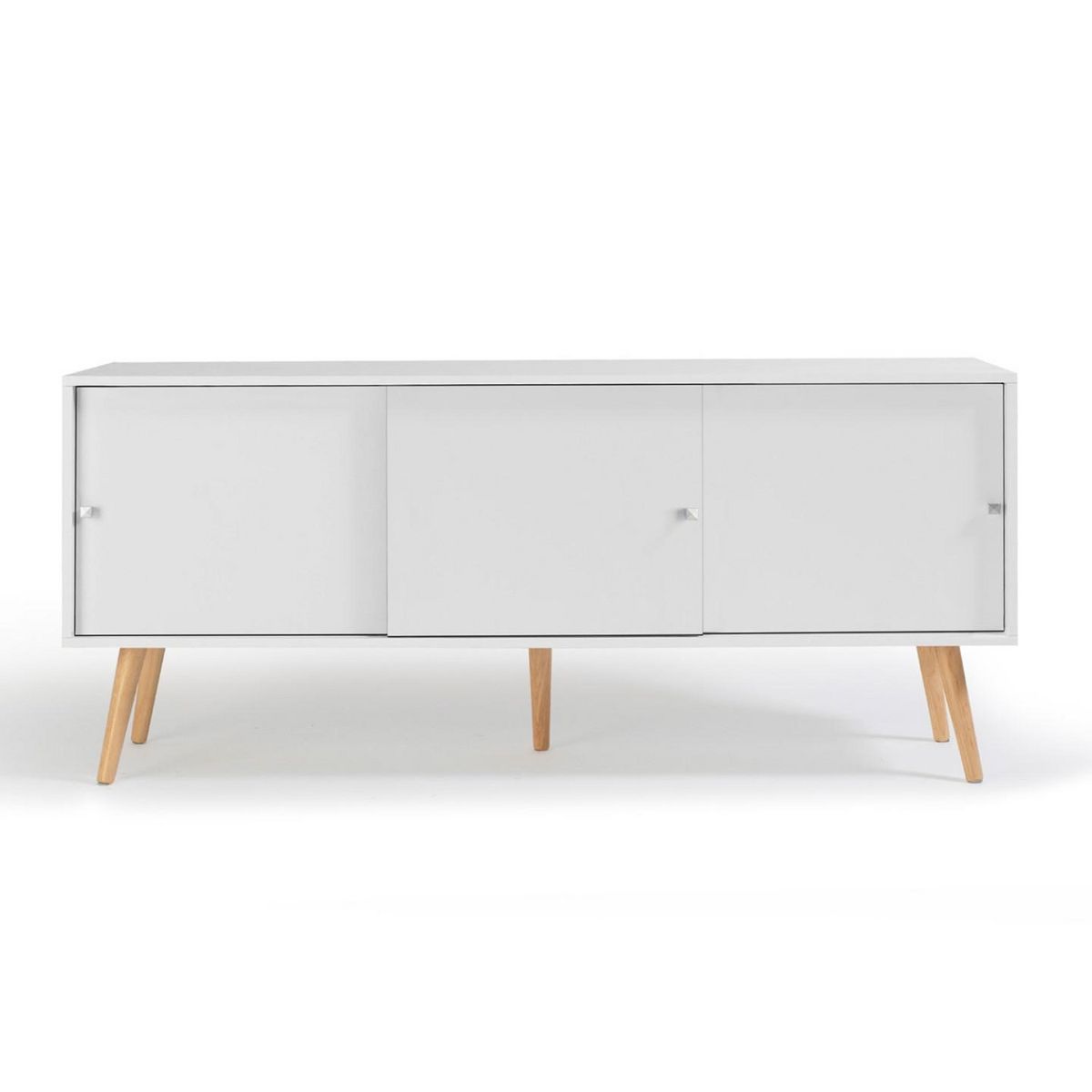 ID MARKET Buffet bas scandinave 135 cm EFFIE 3 portes bois blanc