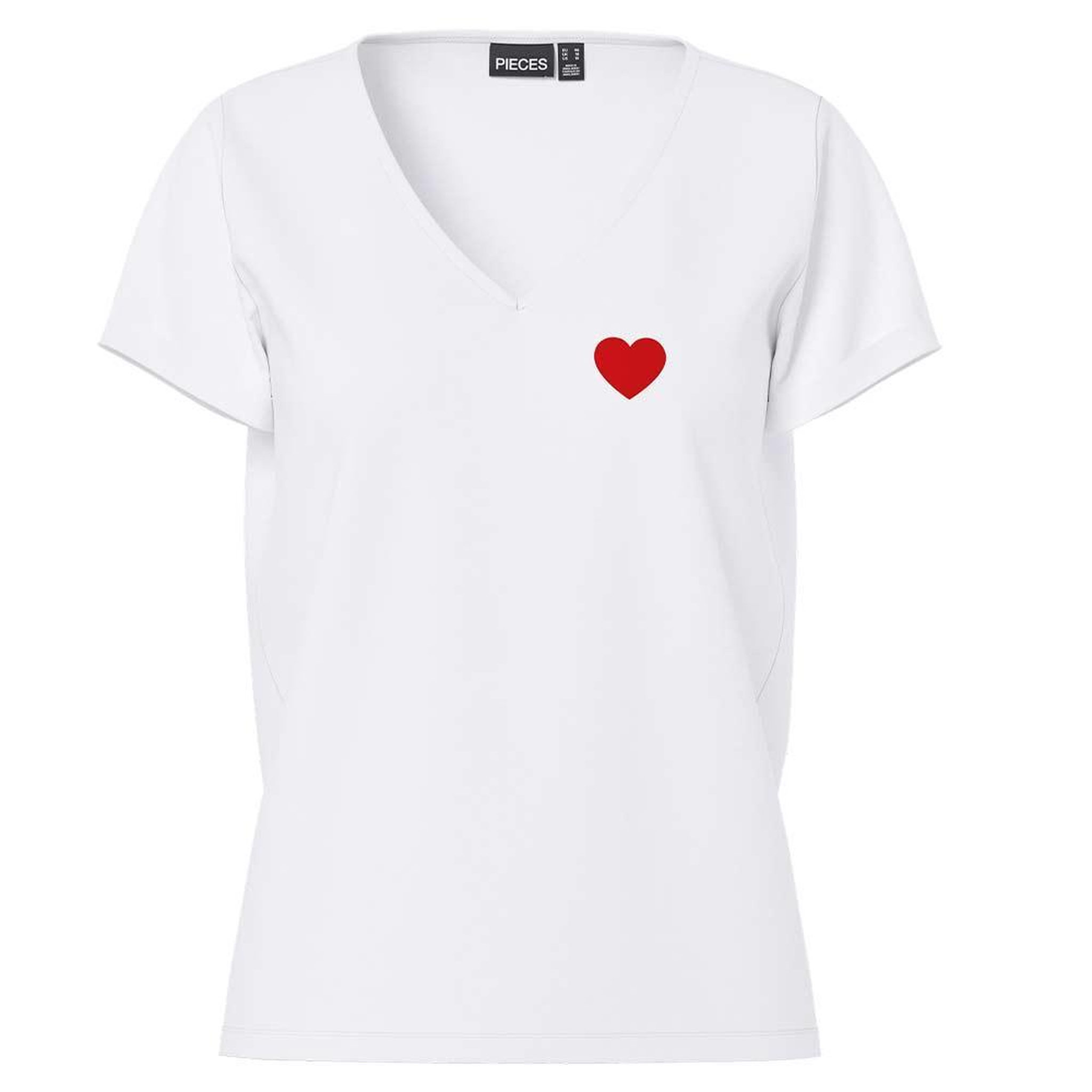 Pieces T-Shirt Blanc Coeur Femme Pieces Pcoda. Coloris disponibles : Blanc