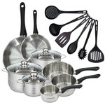 Fackelmann Set 2 poêles 20 28 cm 3 casseroles 12 16 20 cm, 3 faitouts 16, 20 et 24 cm en inox et 6 ustensiles RPET Fackelmann Geneva