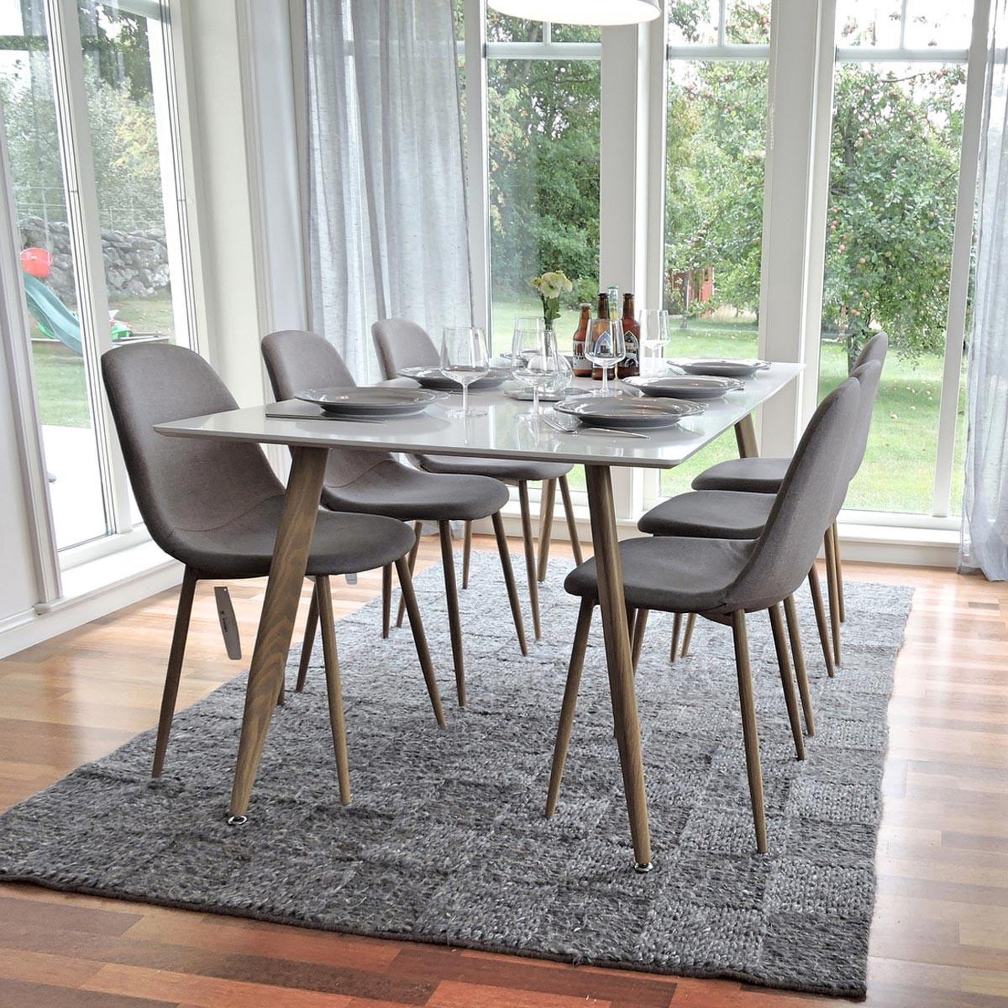 Voir la diapositive 4 : Paris Prix Ensemble table à manger & 6 chaises  polar  180cm blanc & gris