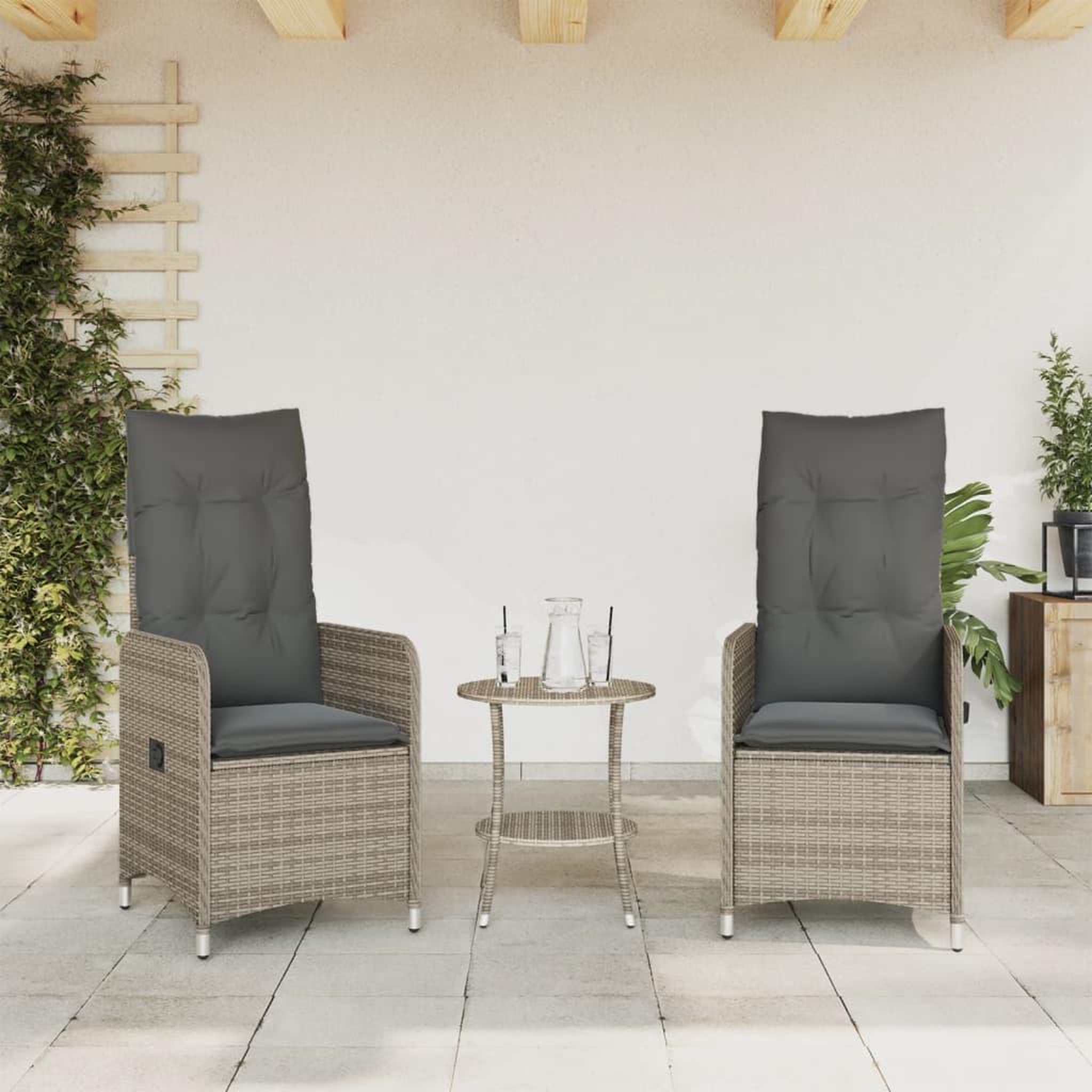 Voir la diapositive 3 : VIDAXL Chaises inclinables de jardin lot de 2 et coussins gris rotin