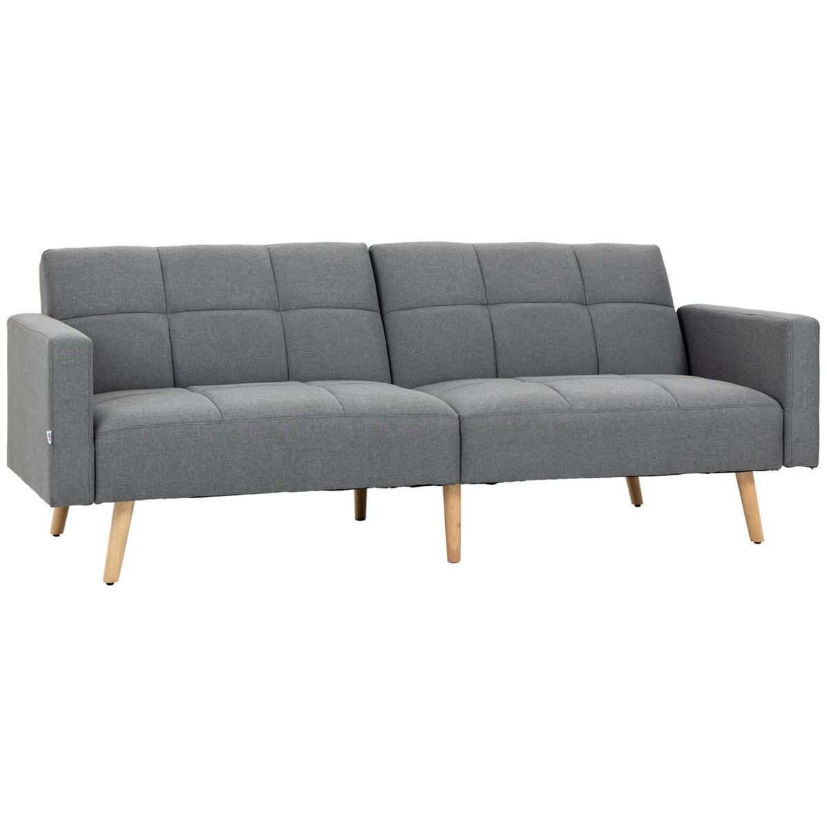 HOMCOM Canapé convertible 2 places design scandinave dossier inclinable 3 positions piètement bois tissu aspect lin gris