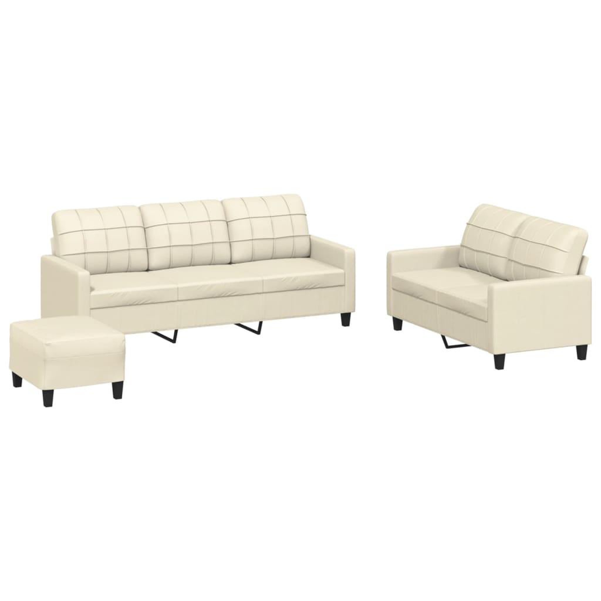 Voir la diapositive 2 : VIDAXL Ensemble de canapes 3 pcs avec coussins Creme Similicuir