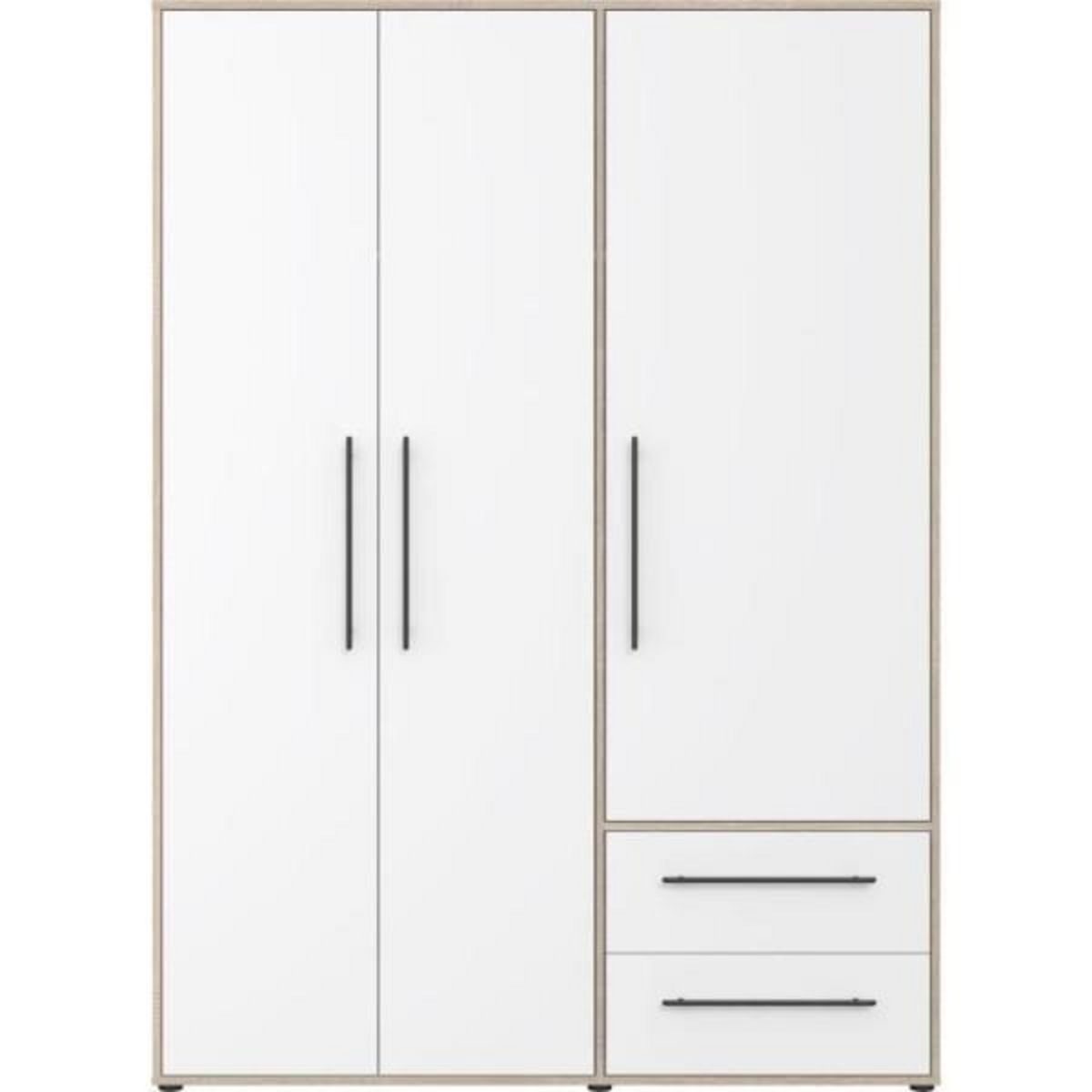 MARKET24 Armoire de chambre - MOKKARIS - Chene Sonoma / Blanc mat - 3 portes - 144,4 x 58,8 x 200,1 cm