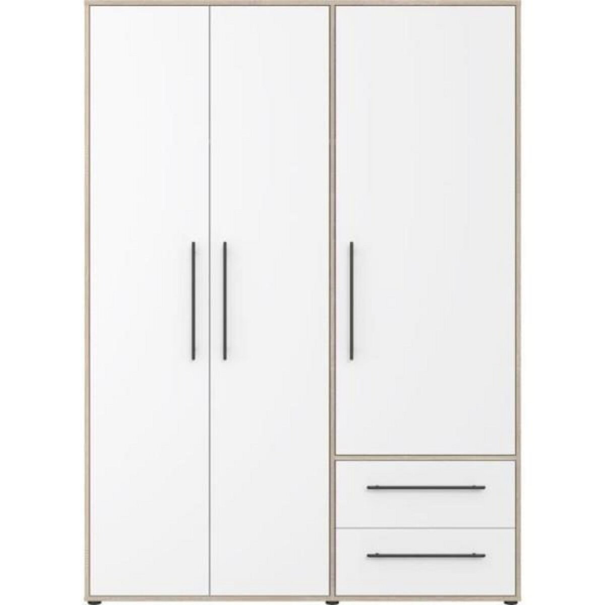 MARKET24 Armoire de chambre - MOKKARIS - Chene Sonoma / Blanc mat - 3 portes - 144,4 x 58,8 x 200,1 cm
