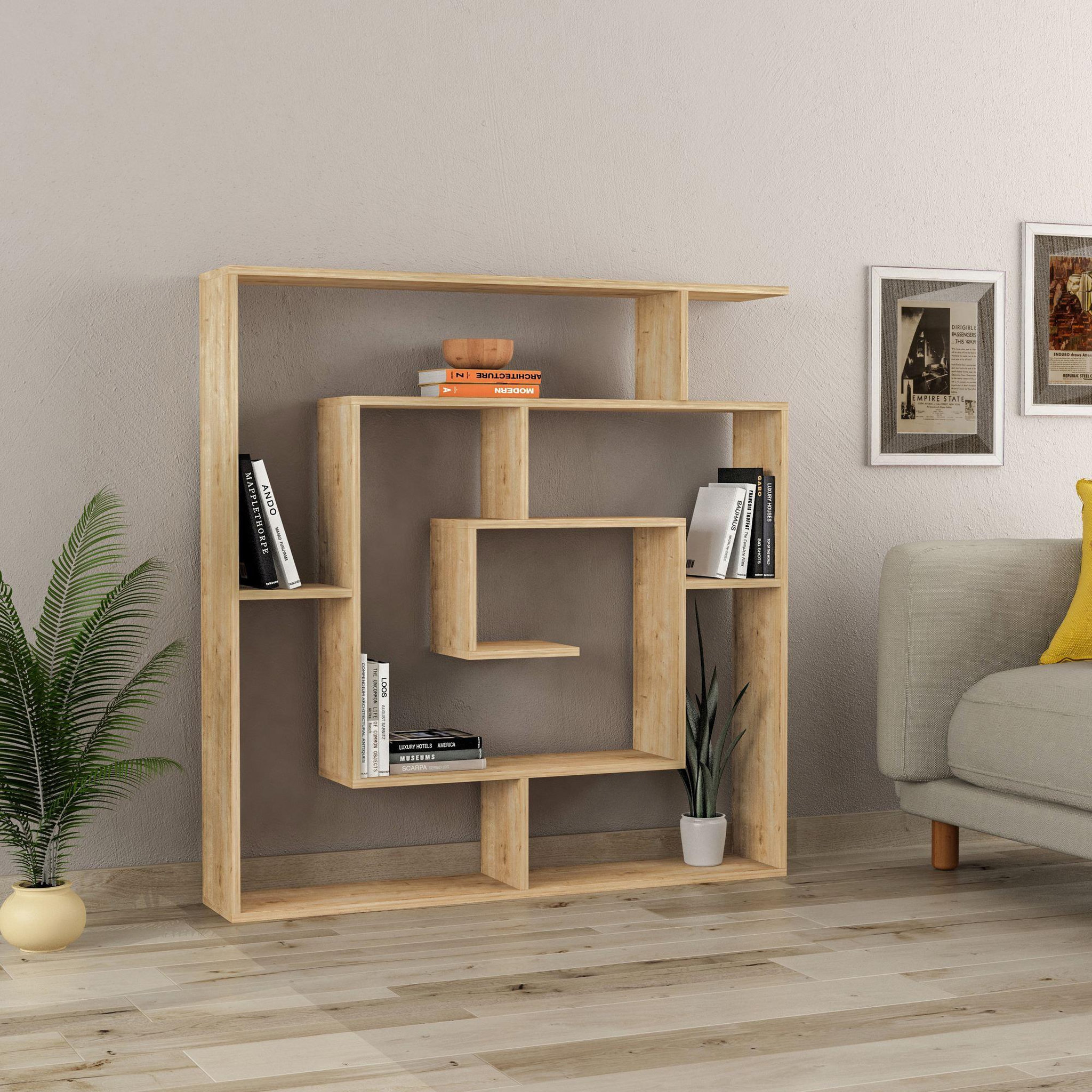 Voir la diapositive 2 : Habitat et Jardin Bibliothèque en bois  labirent  - 125 x 22 x 129 cm - beige