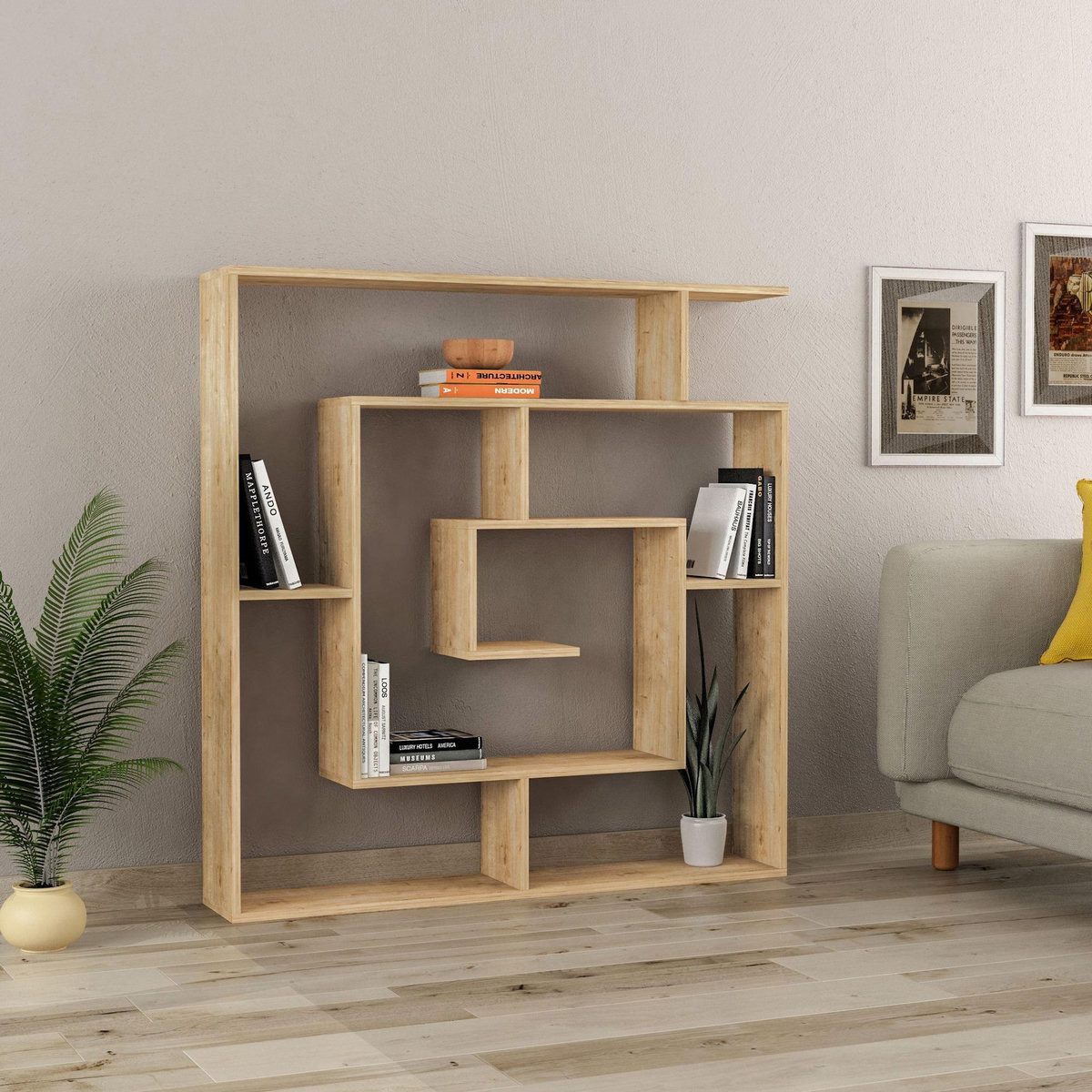 Habitat et Jardin Bibliothèque en bois  Labirent  - 125 x 22 x 129 cm - Beige