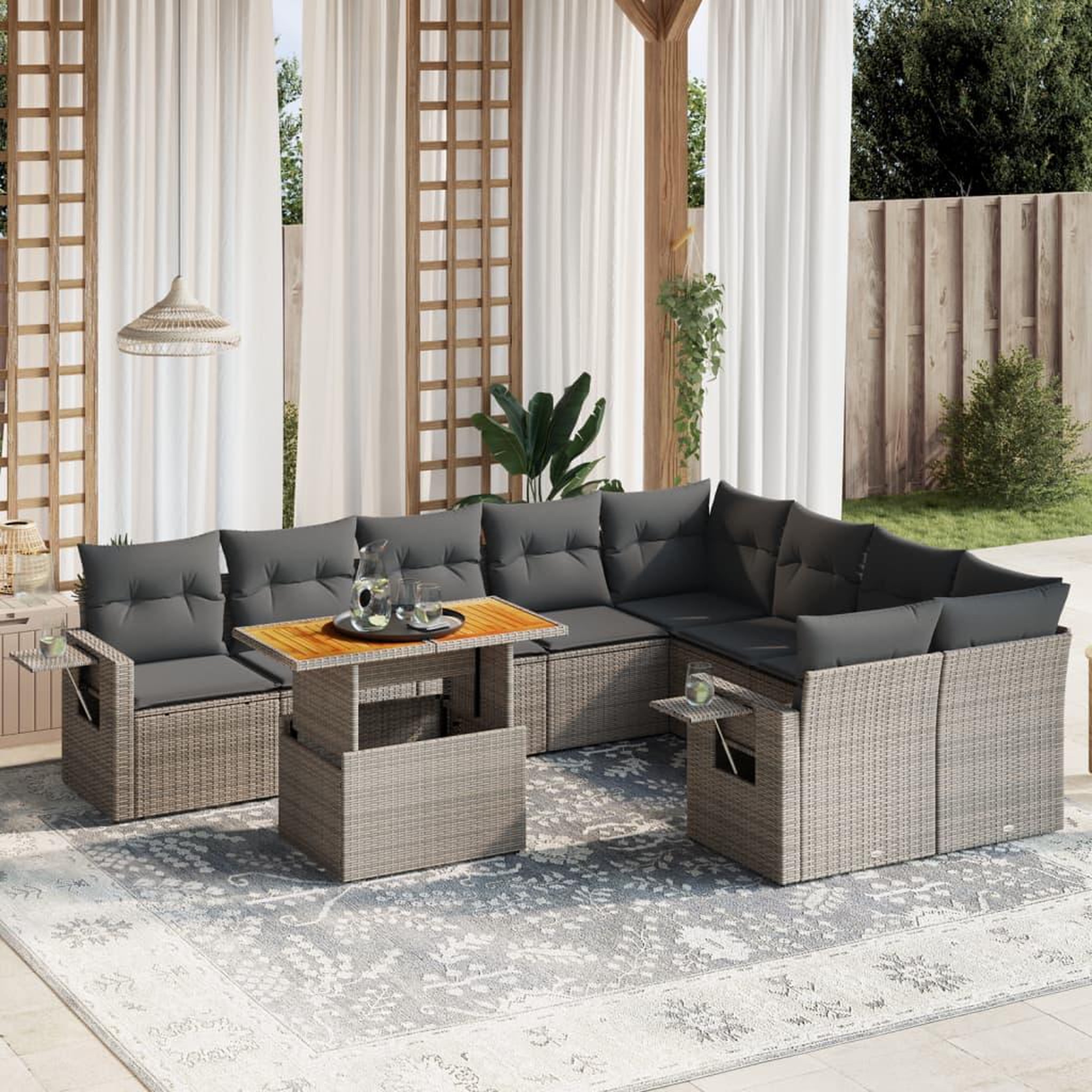 VIDAXL Salon de jardin avec coussins 10 pcs gris resine tressee