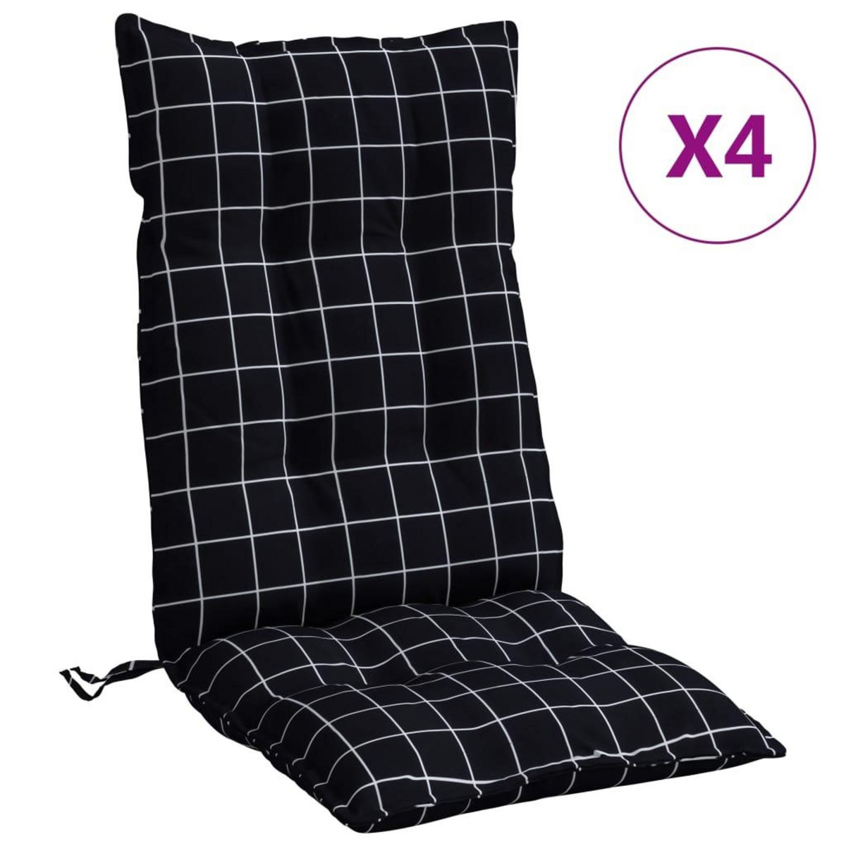VIDAXL Coussins de chaise a dossier haut lot de 4 motif carreaux noir