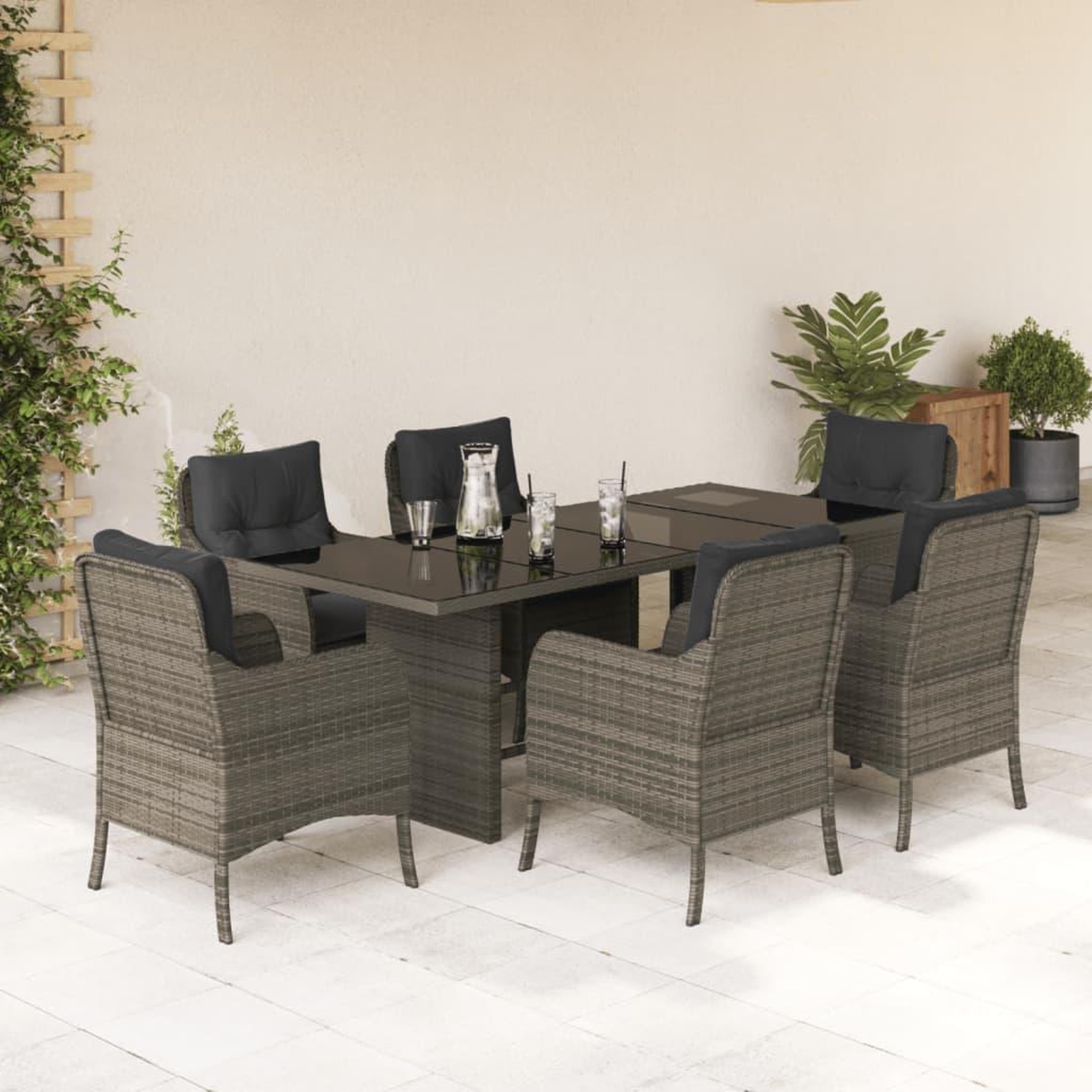 VIDAXL Ensemble a manger de jardin et coussins 7 pcs gris rotin