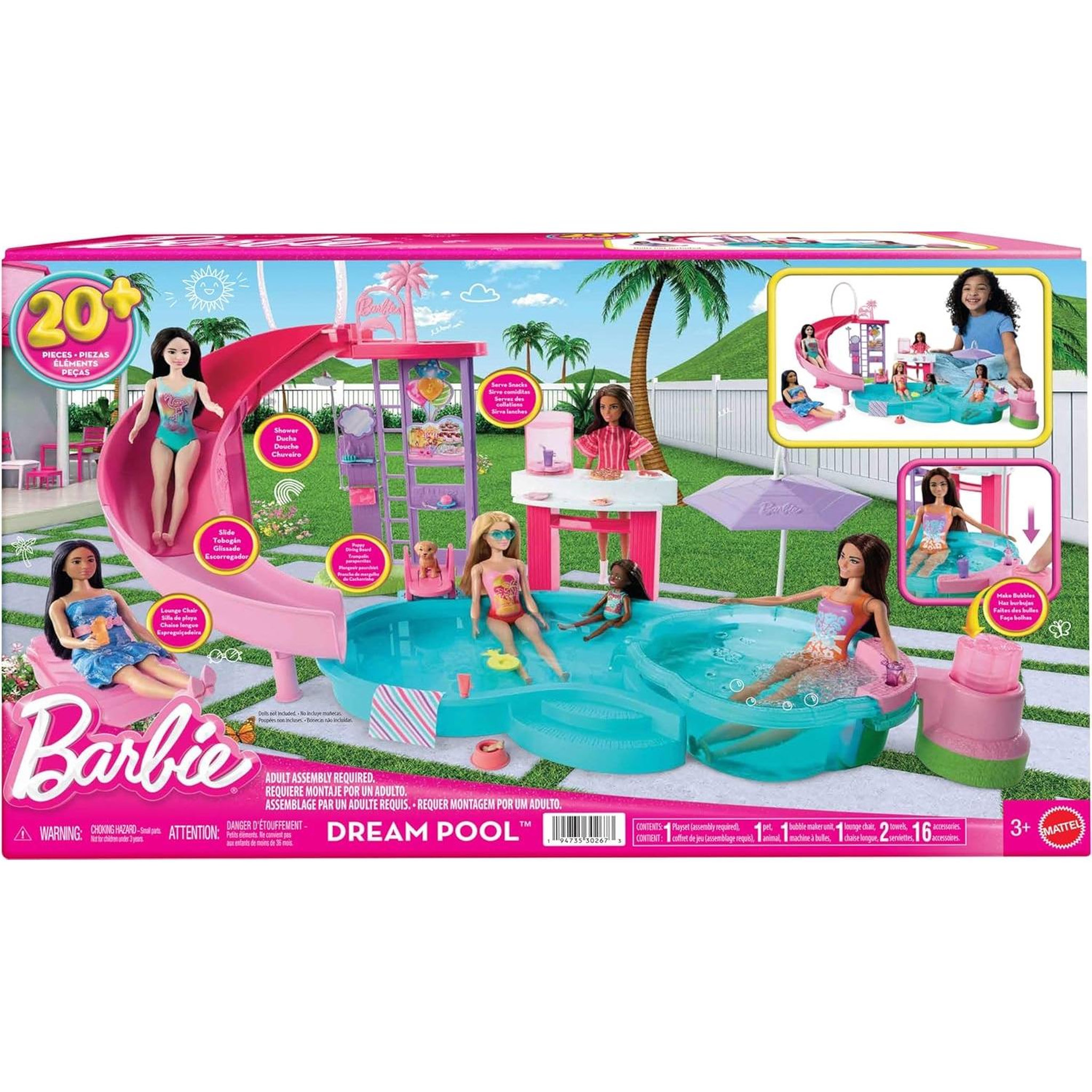 MATTEL Barbie - Coffret piscine de rêve avec 6 espaces de jeu