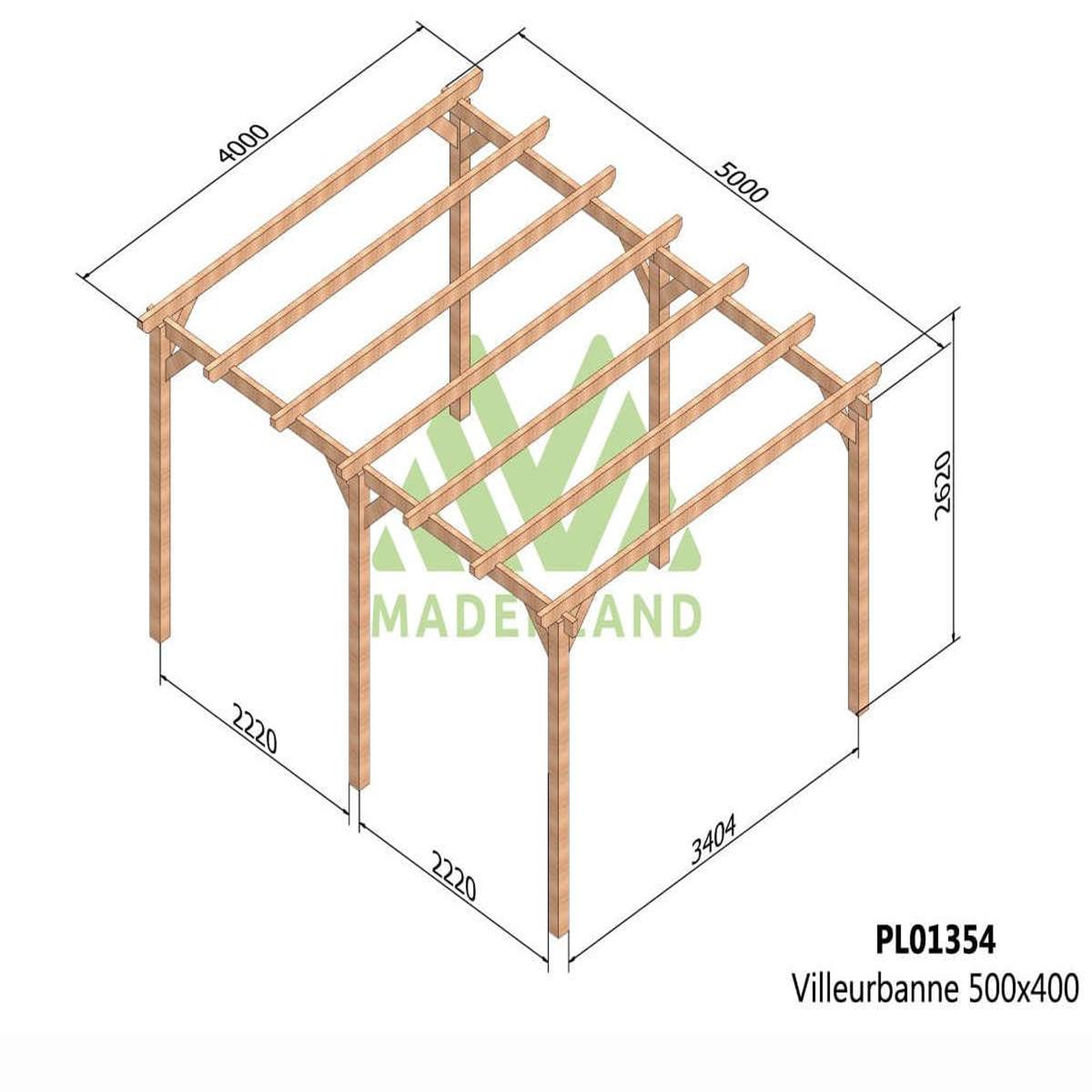 Voir la diapositive 2 : JARDIDECO Pergola en bois lamellé-collé villeurbanne 500 x 400 cm - maderland