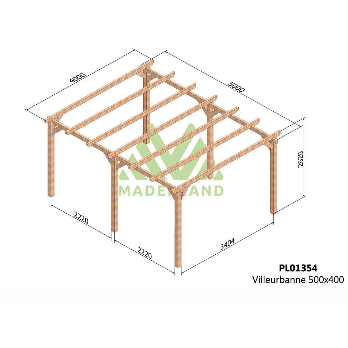 JARDIDECO Pergola en bois lamellé-collé Villeurbanne 500 x 400 cm - Maderland