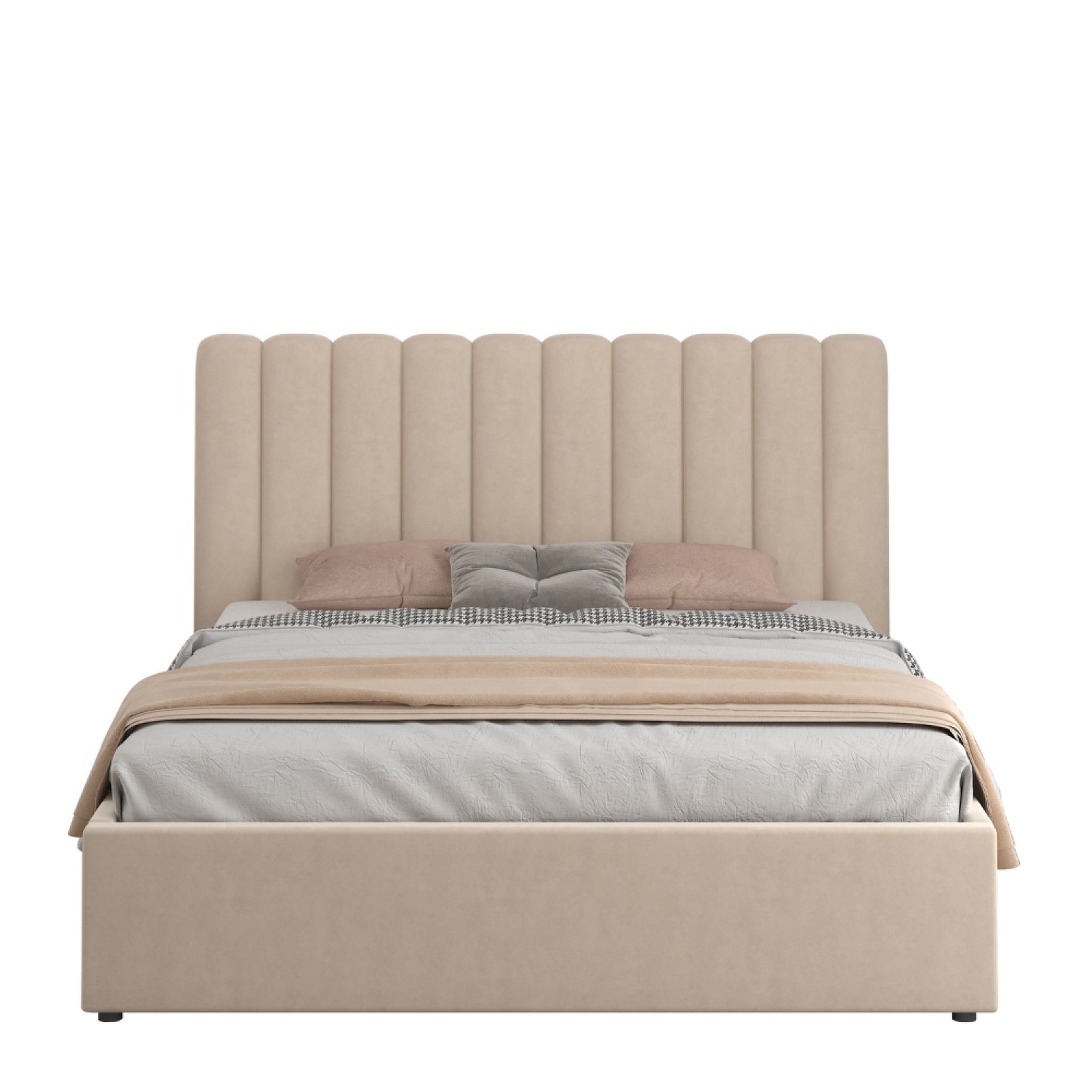 Voir la diapositive 3 : CONCEPT USINE Lit avec coffre de rangement 140x190cm velours beige savannah