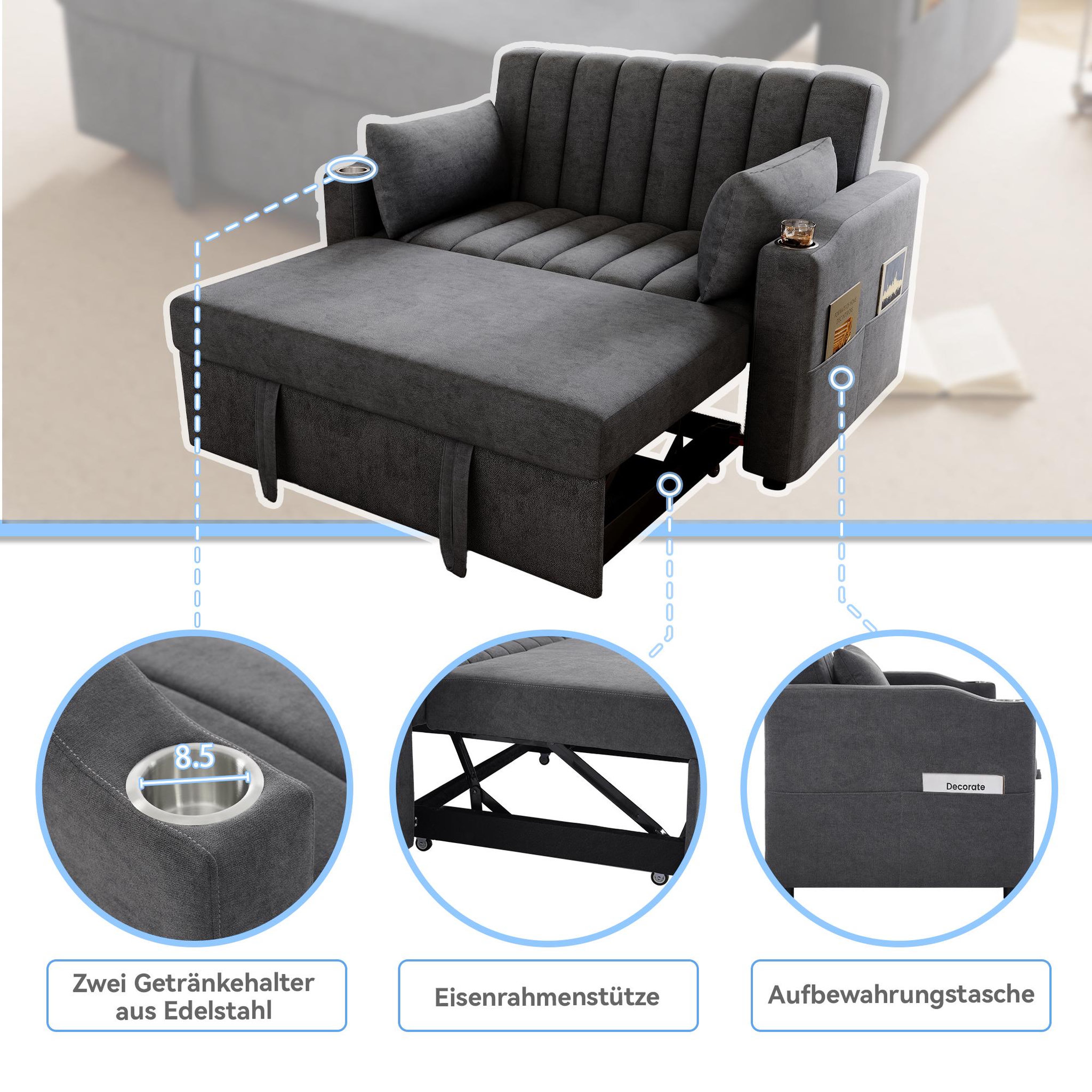 Voir la diapositive 5 : MERAX Canapé droit convertible