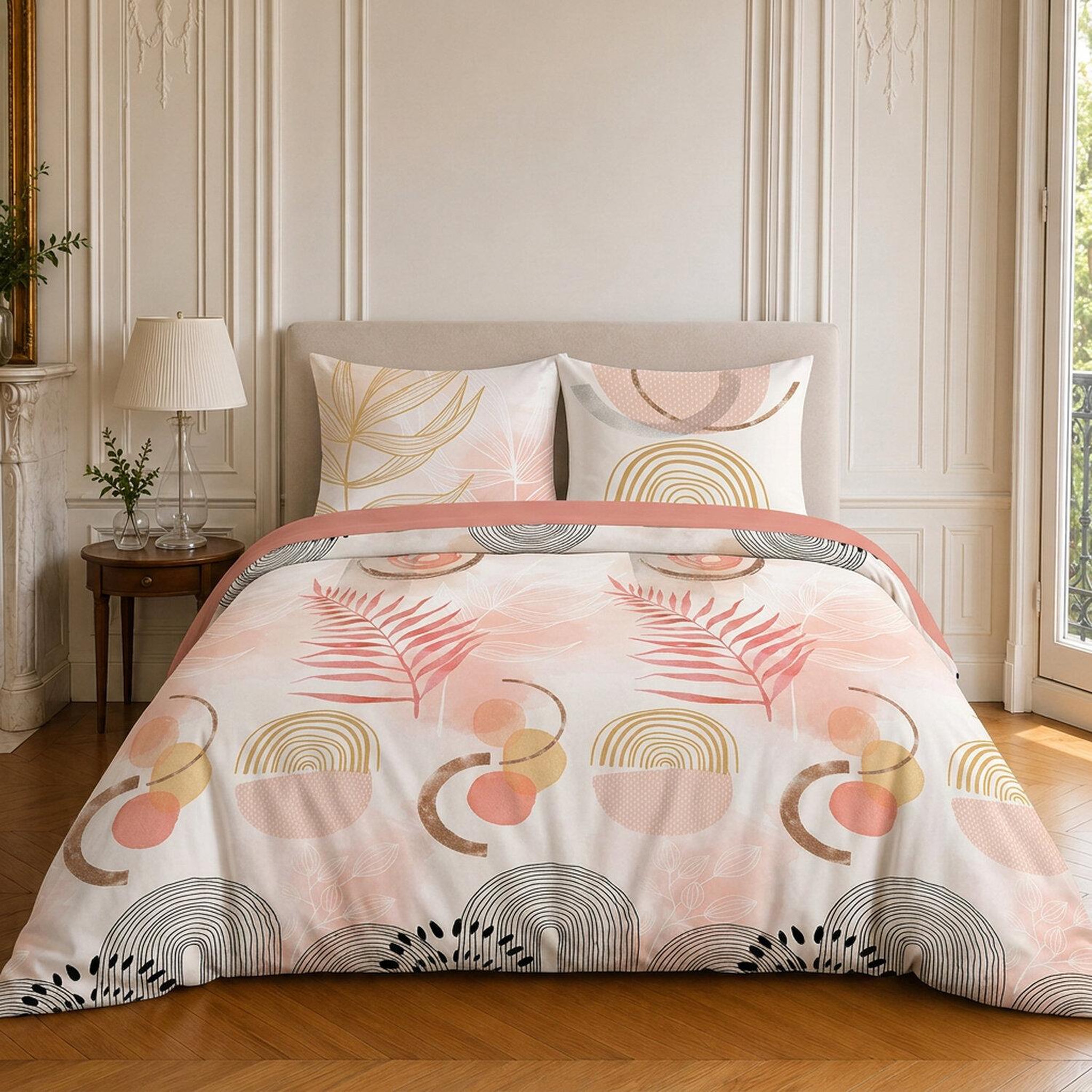 Home collection Parure housse de couette imprimée 100% coton 57 fils - terracotta - 260x240 cm