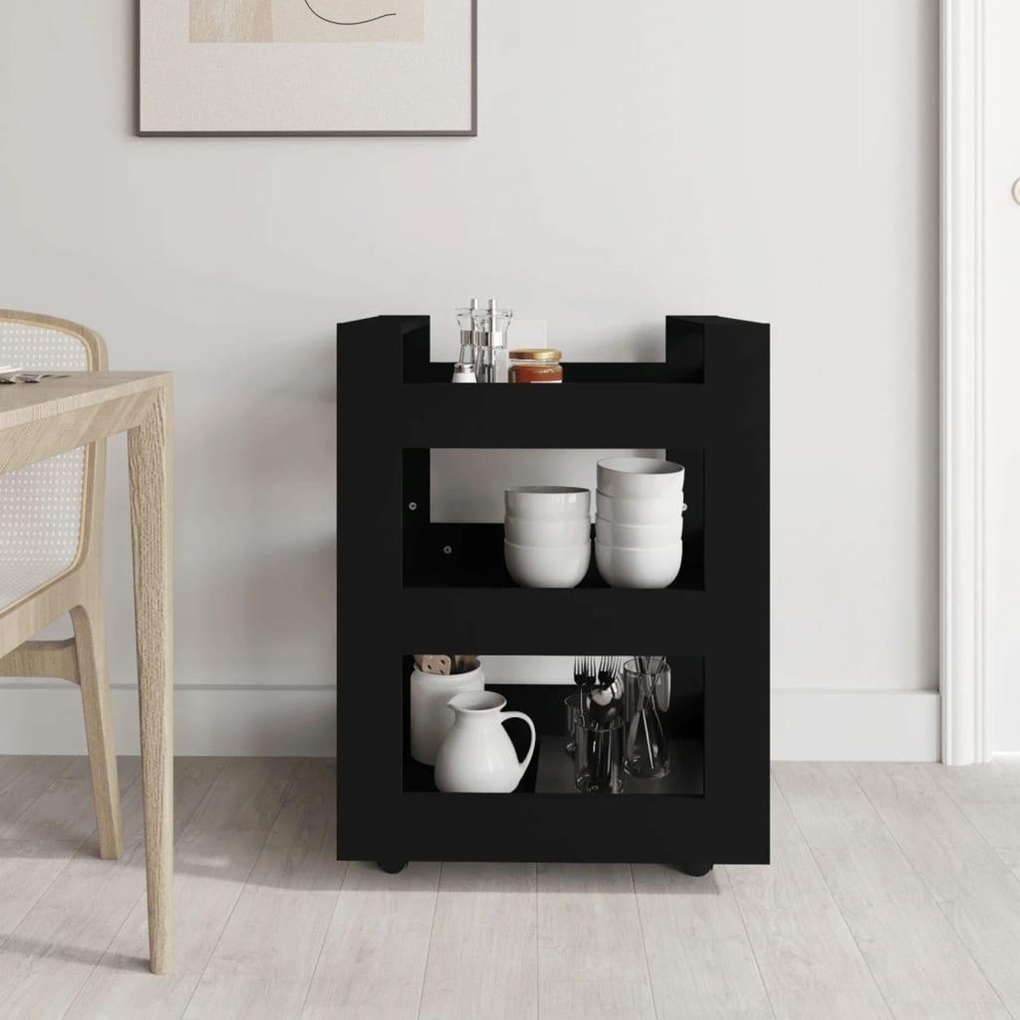 Voir la diapositive 3 : VIDAXL Chariot de cuisine Noir 60x45x80 cm Bois d'ingenierie