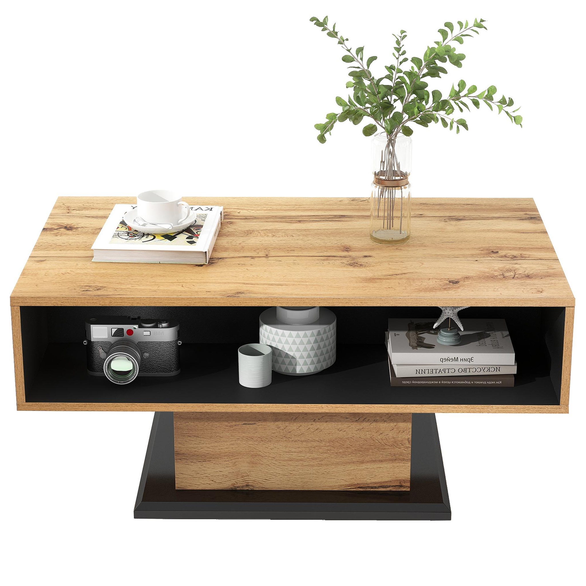MERAX Table Basse Grain De Bois, Avec Un Tiroir Sans Poignée 100 Cm