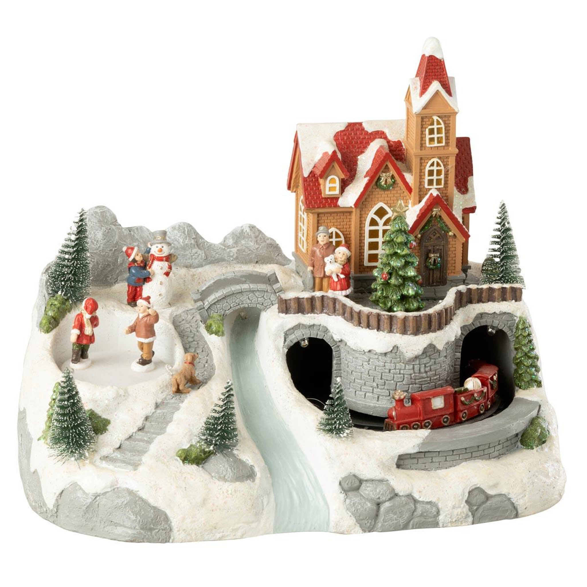 Voir la diapositive 2 : J-LINE Village de noël  train & patinoire  28cm multicolore