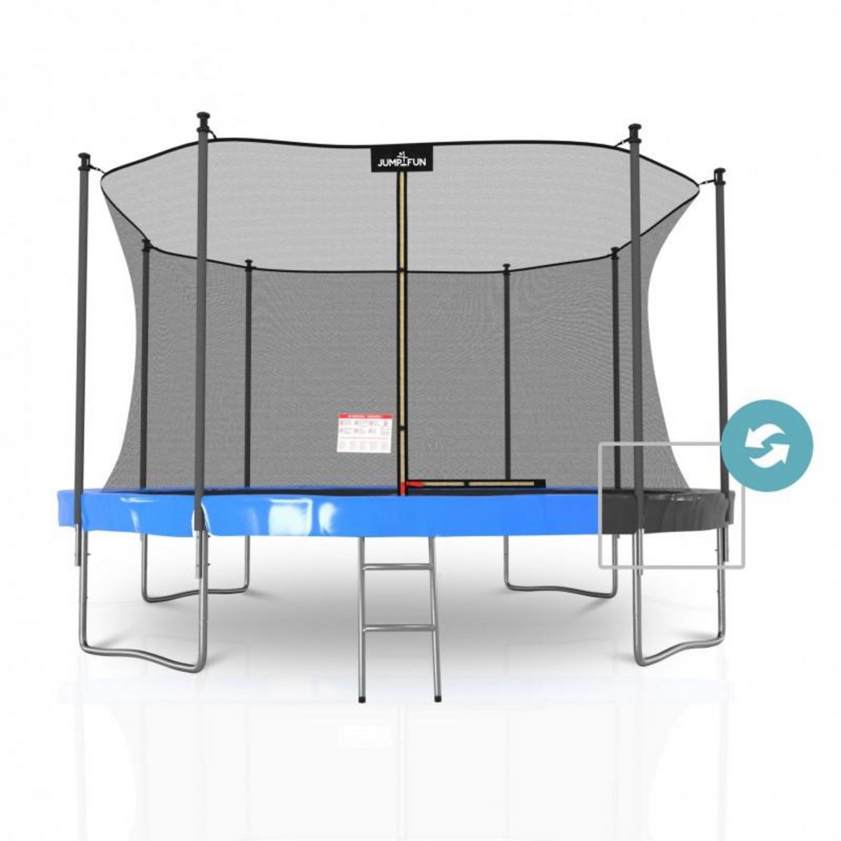 JUMP4FUN Trampoline extérieur Classique ø 427 cm- 14FT- Filet intérieur, Matelas de protection réversible et Echelle