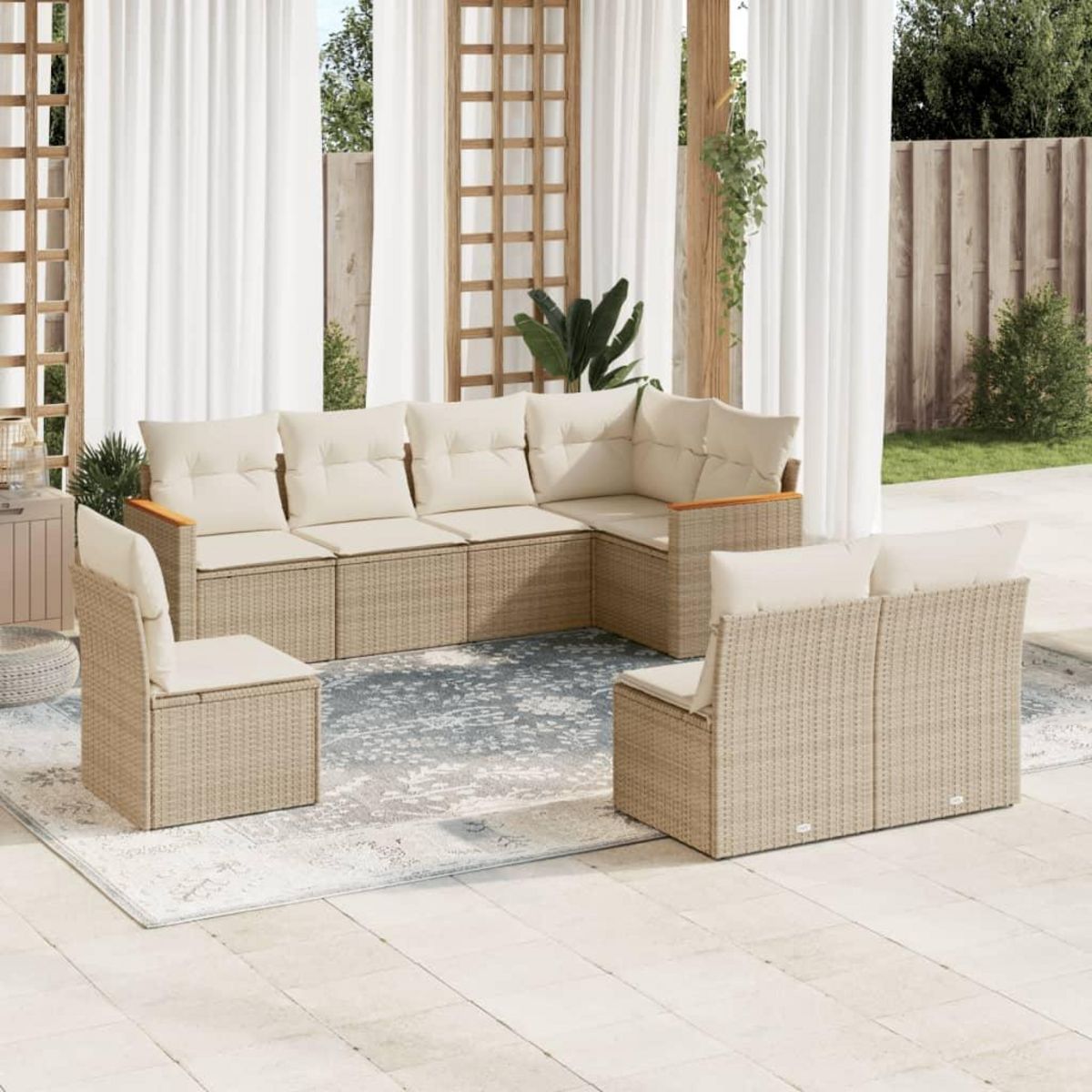 VIDAXL Salon de jardin avec coussins 8 pcs beige resine tressee