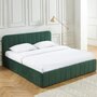 HOMIFAB Lit coffre 180x200 cm en velours vert avec tête de lit + sommier relevable à lattes - Ava