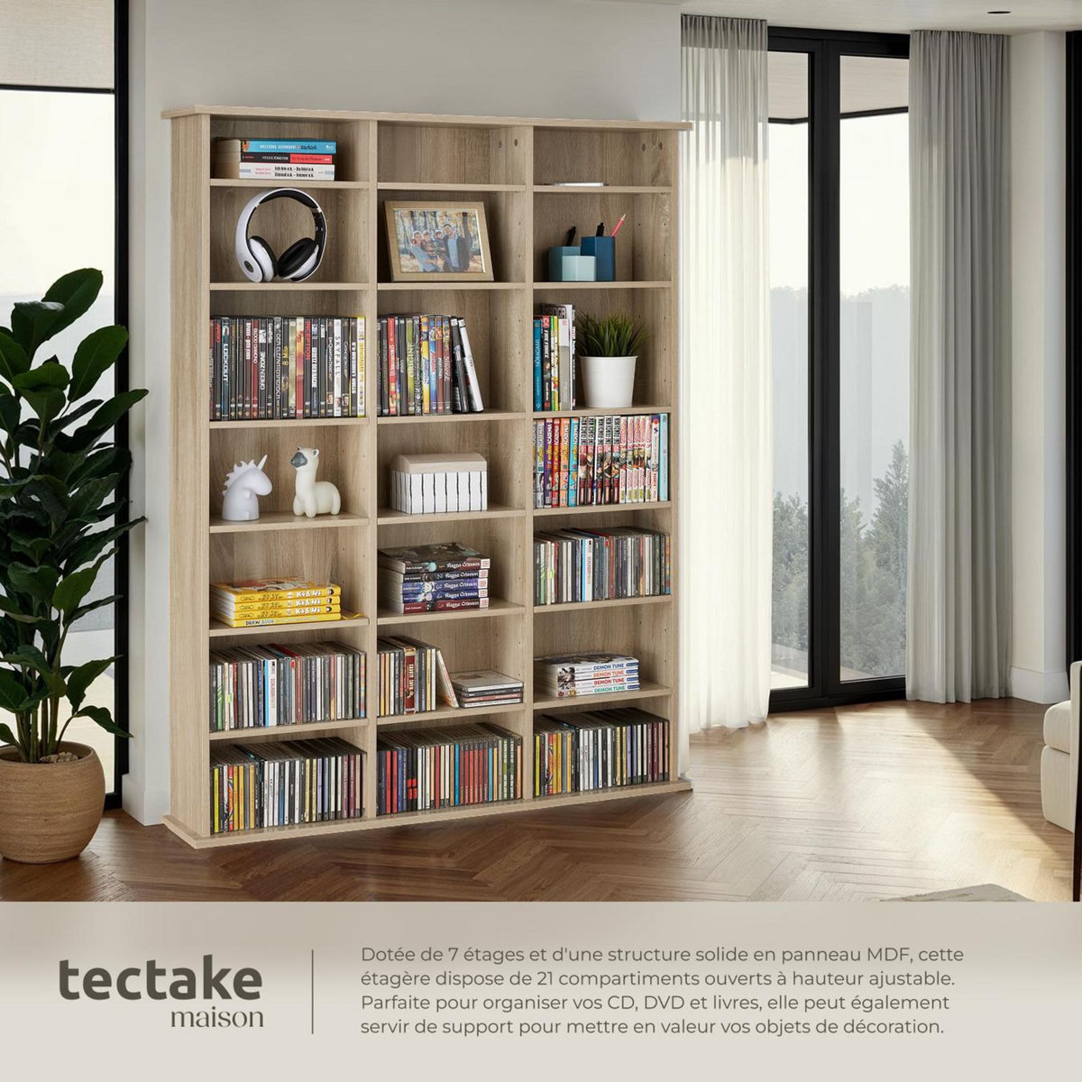 tectake Étagère DVD CD aspect bois Bois clair, Chêne Sonoma