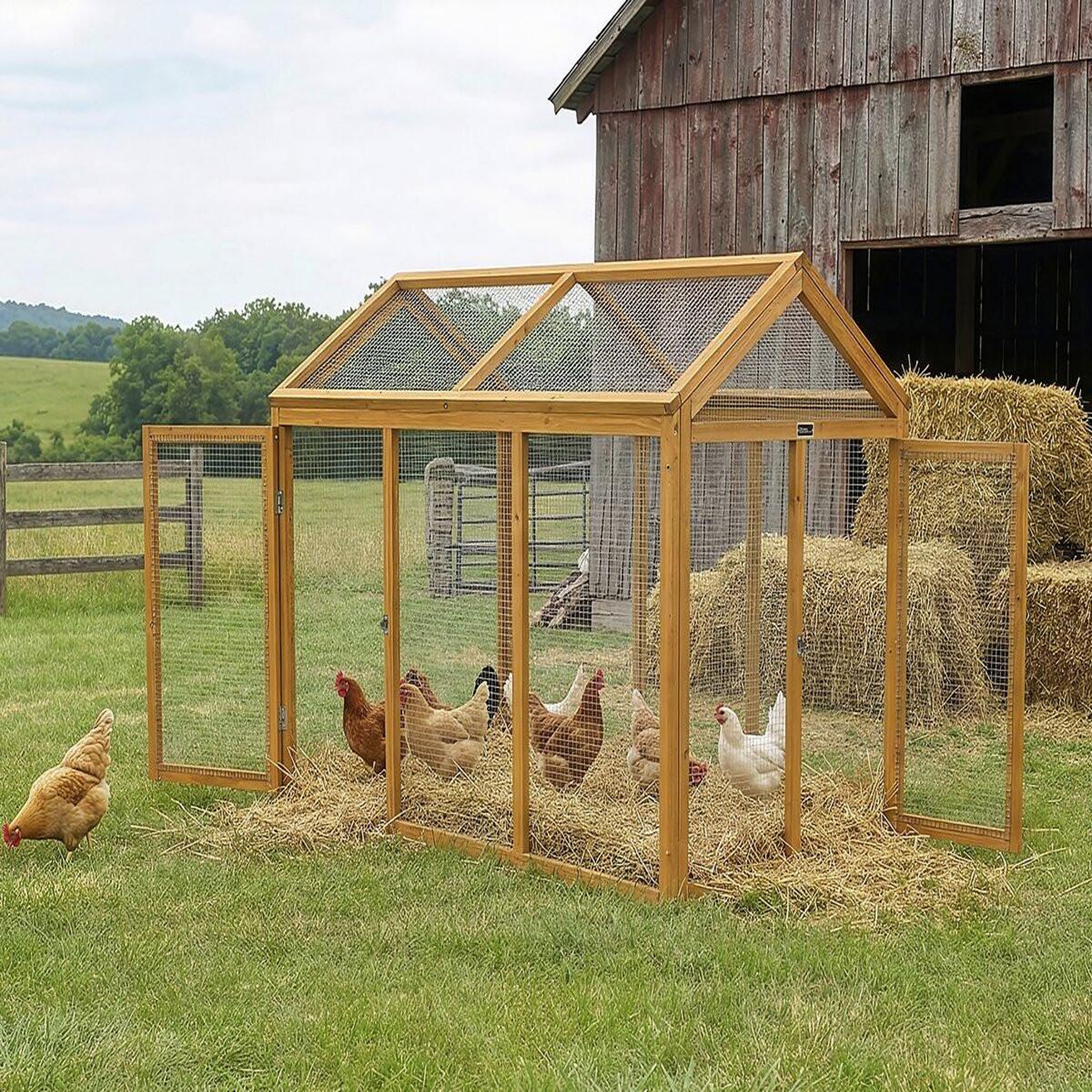 Voir la diapositive 2 : Habitat et Jardin Enclos extension en bois pour poulailler  Coco  - 6 poules - Marron