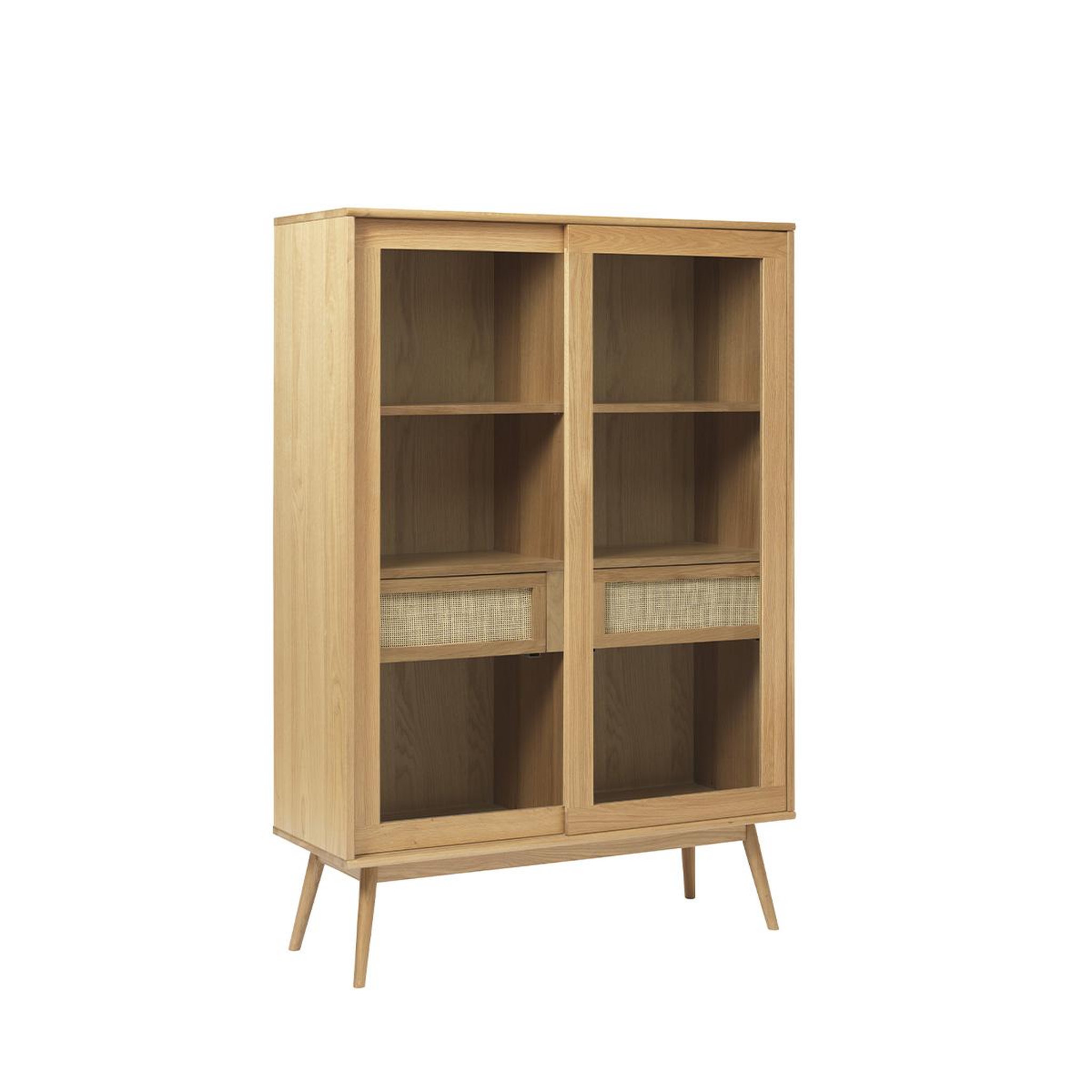 Voir la diapositive 2 : MAISON AUBERTIN Meuble vitrine 2 portes 2 tiroirs - Bois et rotin - CAPRI - Naturel
