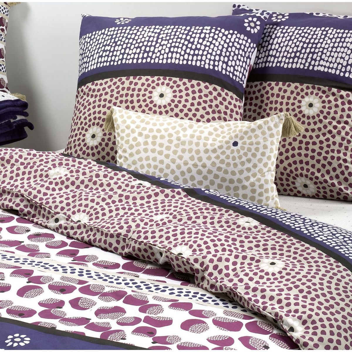 Les Ateliers du Linge Parure Coton Imprimee Jaita Finition Pression 47 Fils 240x220 + 2 To 63x63