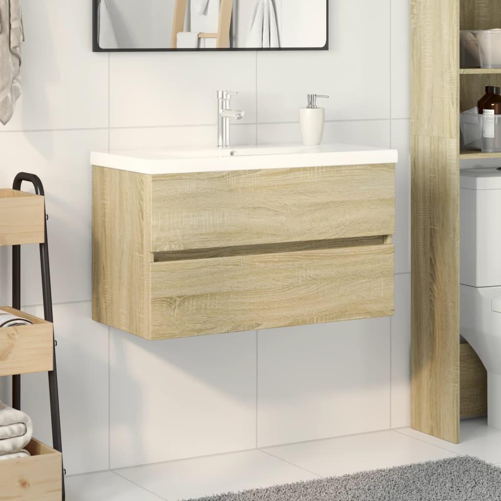 VIDAXL Ensemble de meubles de bain 2pcs ceramique et bois d'ingenierie