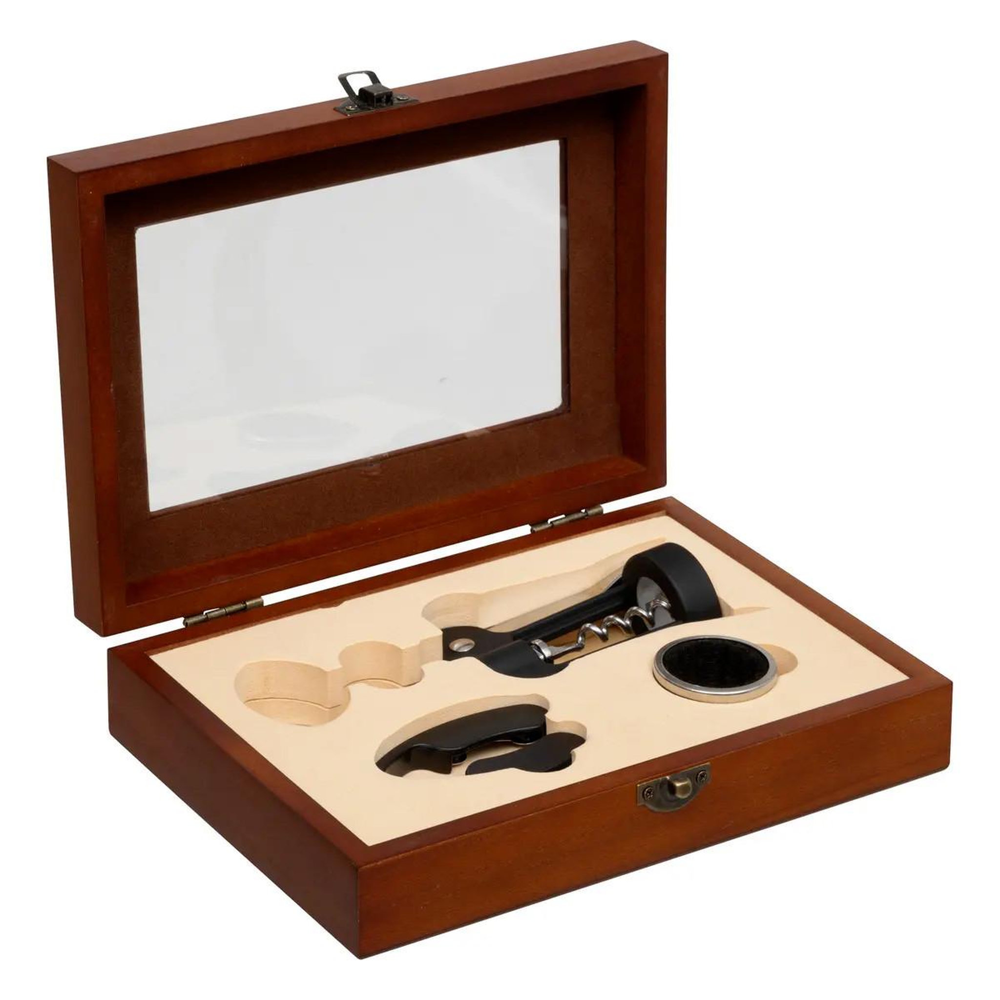 Voir la diapositive 2 : SECRET DE GOURMET Coffret sommelier 3 pièces  cave  22cm marron