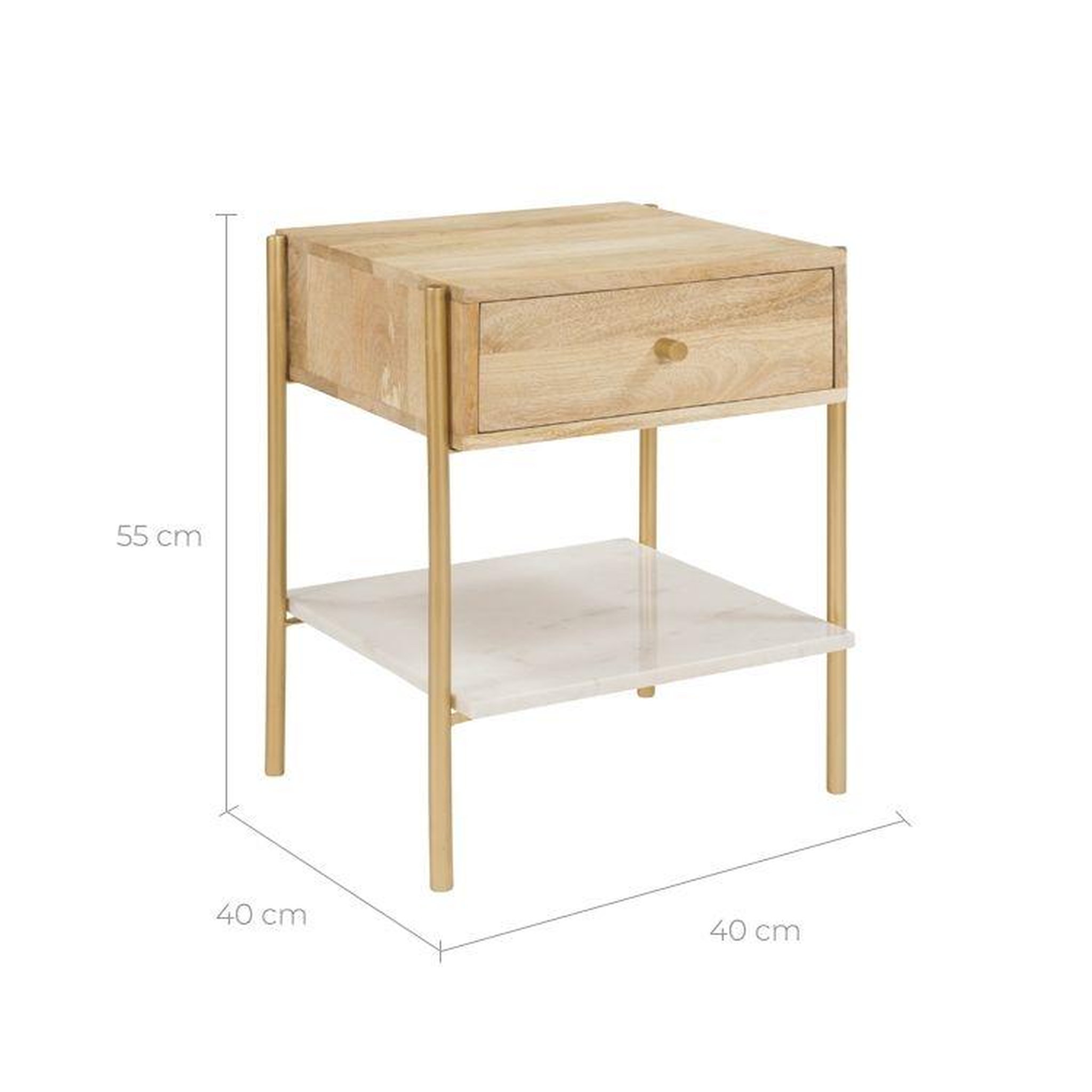 Voir la diapositive 4 : MAISON PAVANE Table de chevet 1 tiroir en bois de manguier et marbre-doori
