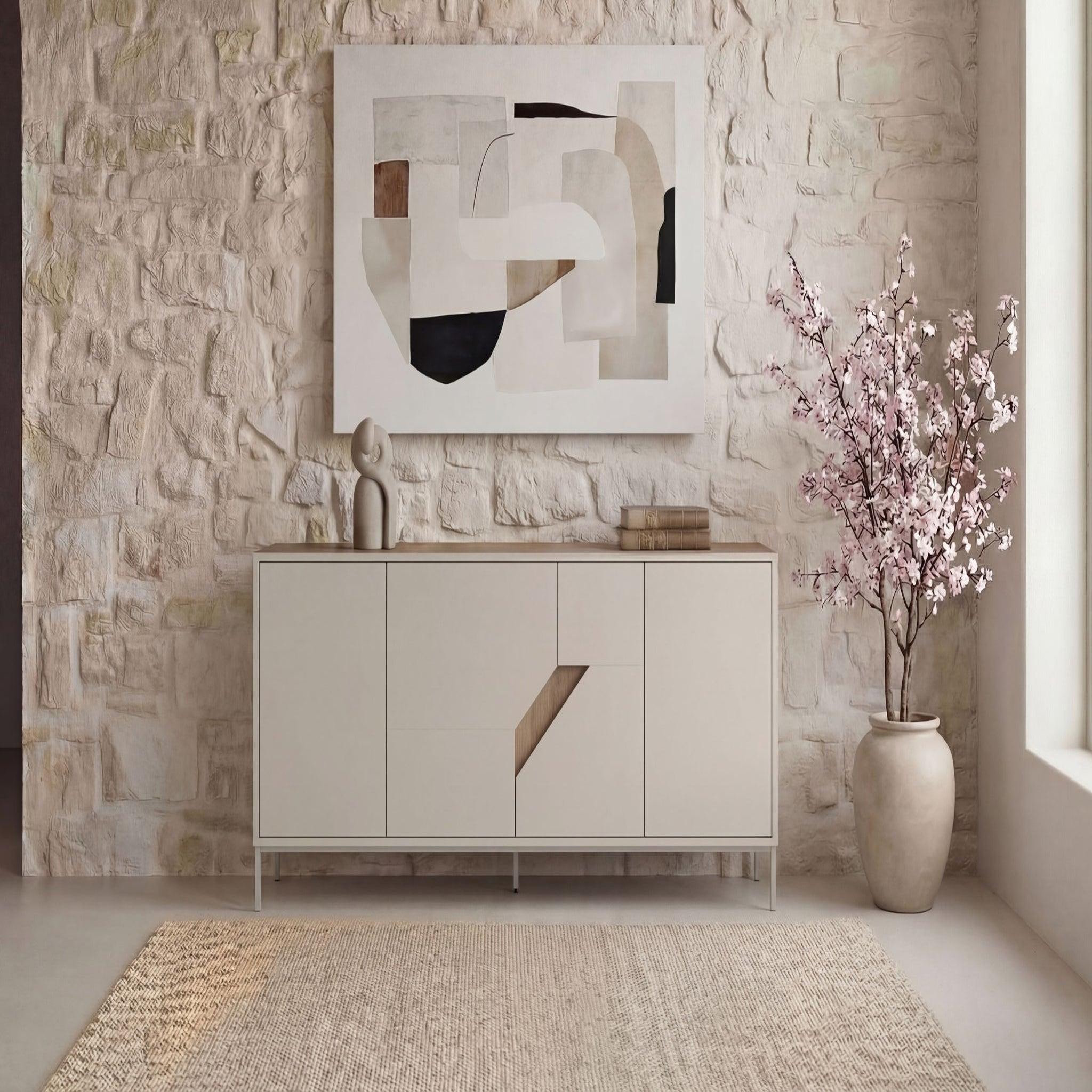 Voir la diapositive 2 : CASANOVA PARIS DALIA - Buffet 4 portes 180cm en mélamine - Beige