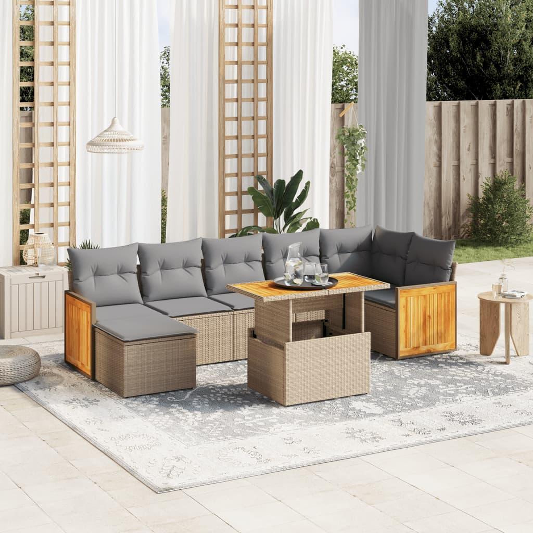 VIDAXL Salon de jardin avec coussins 8 pcs beige resine tressee