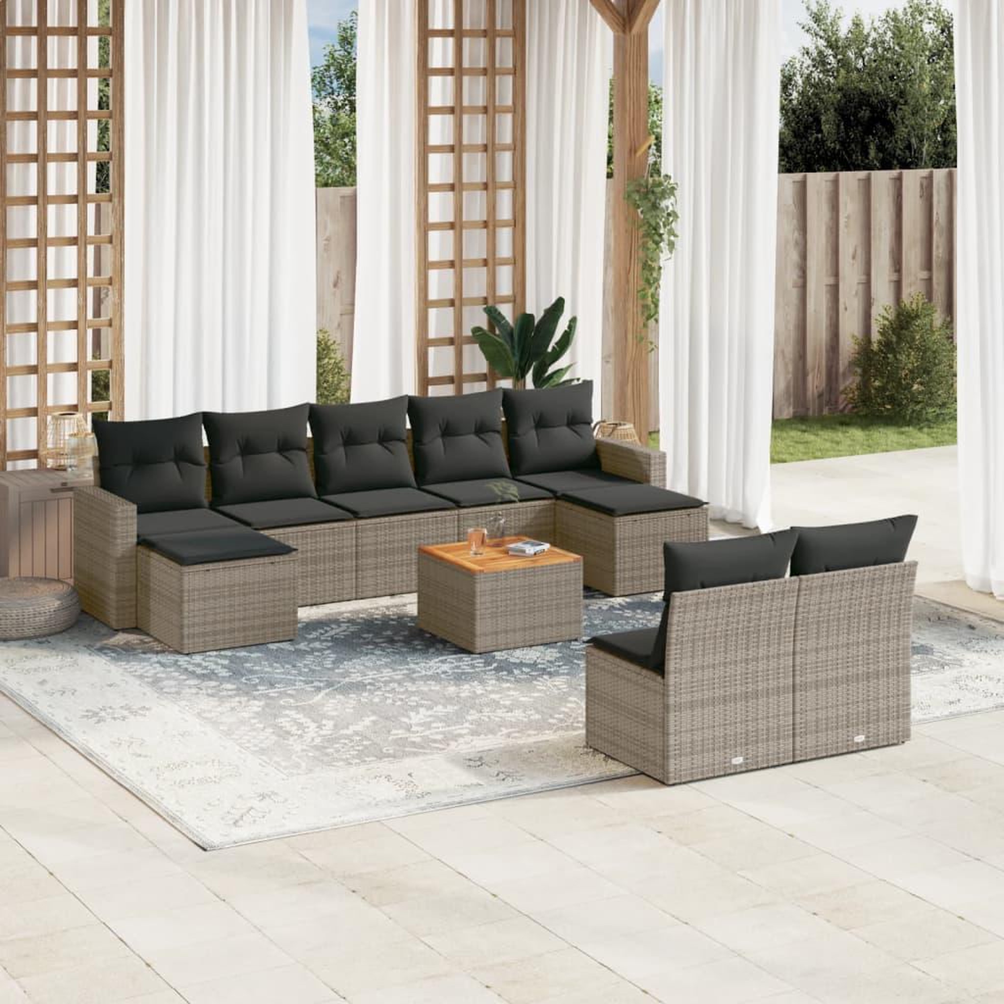 VIDAXL Salon de jardin avec coussins 10 pcs gris resine tressee