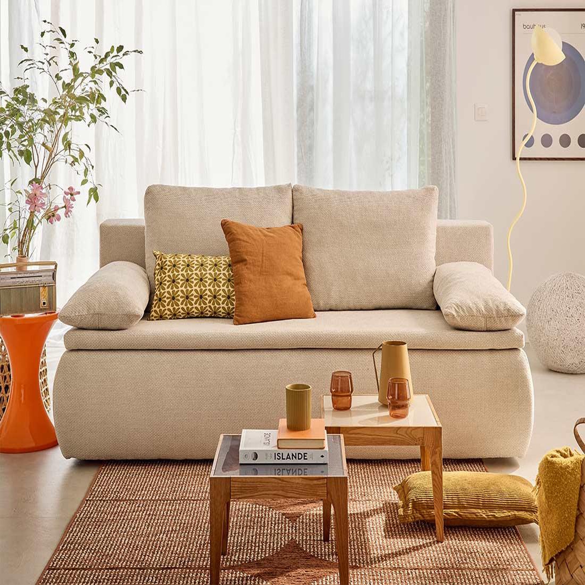 Voir la diapositive 1 : BEST MOBILIER Kurt - canapé 3 places convertible avec coffre en velours texturé
